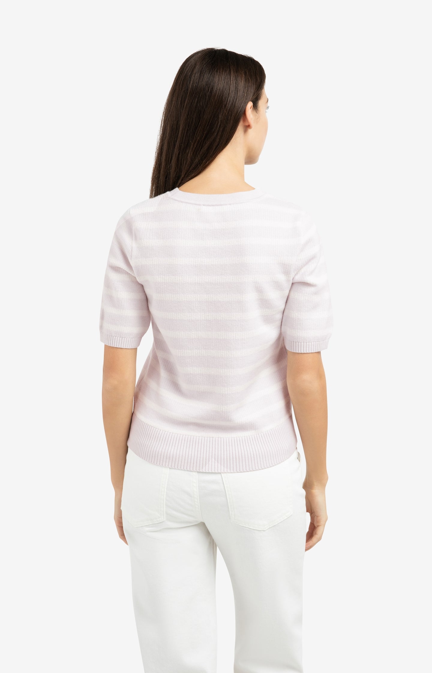 Knitted sweater with stripe pattern and short sleeves