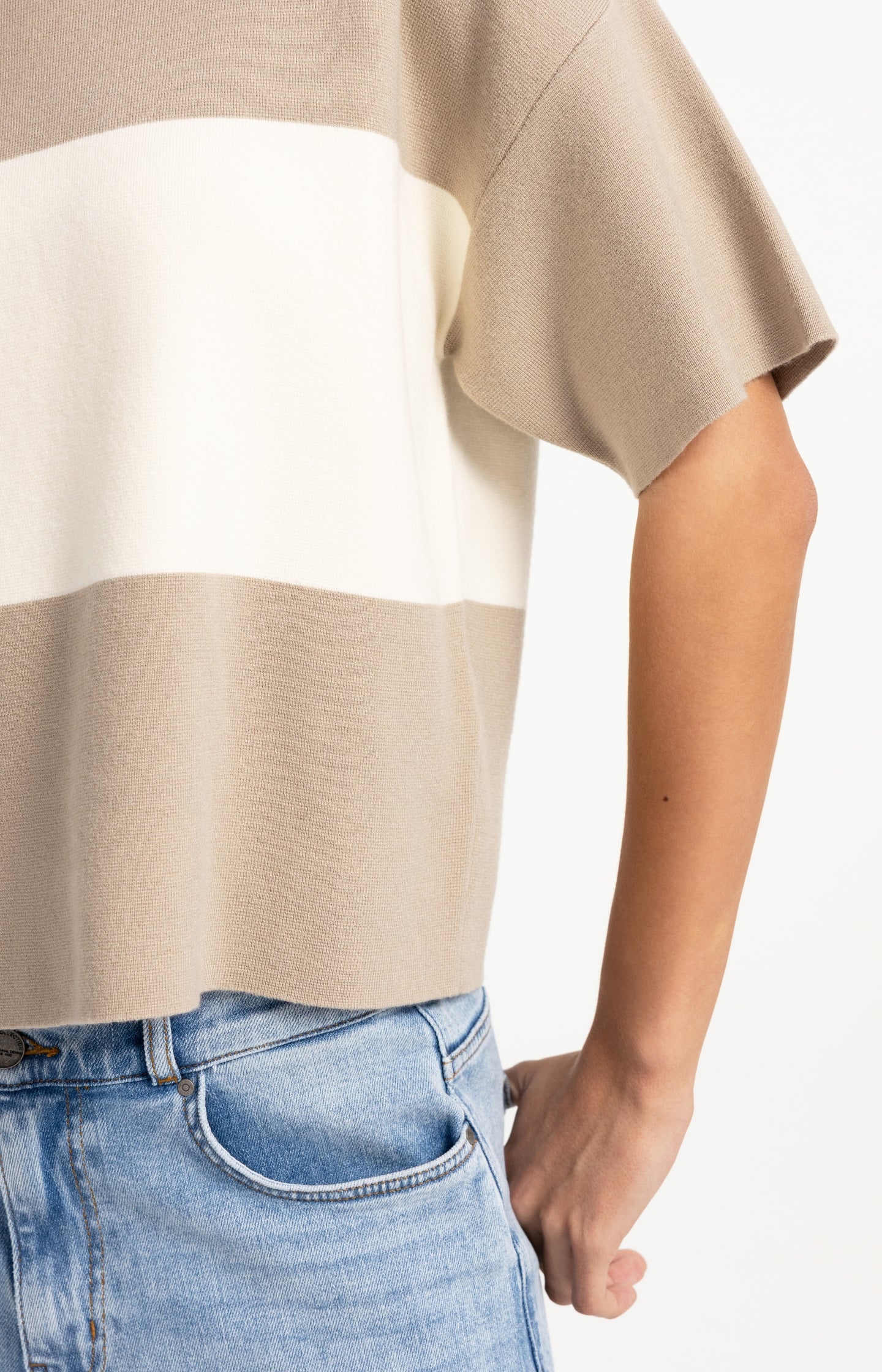 Knitted top with block stripes and short sleeves - Type: lookbook