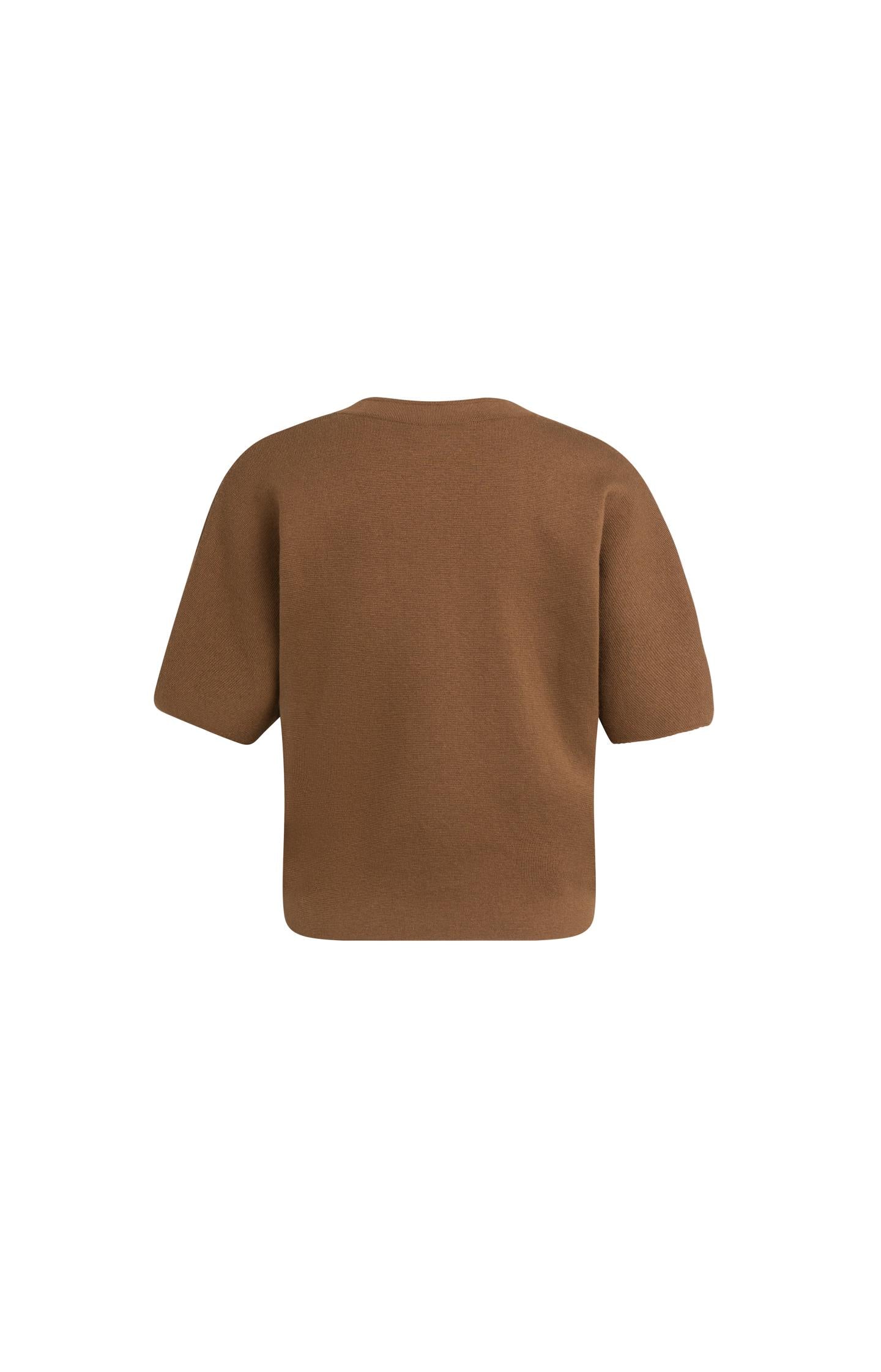 Knitted top with bomber collar and short sleeves