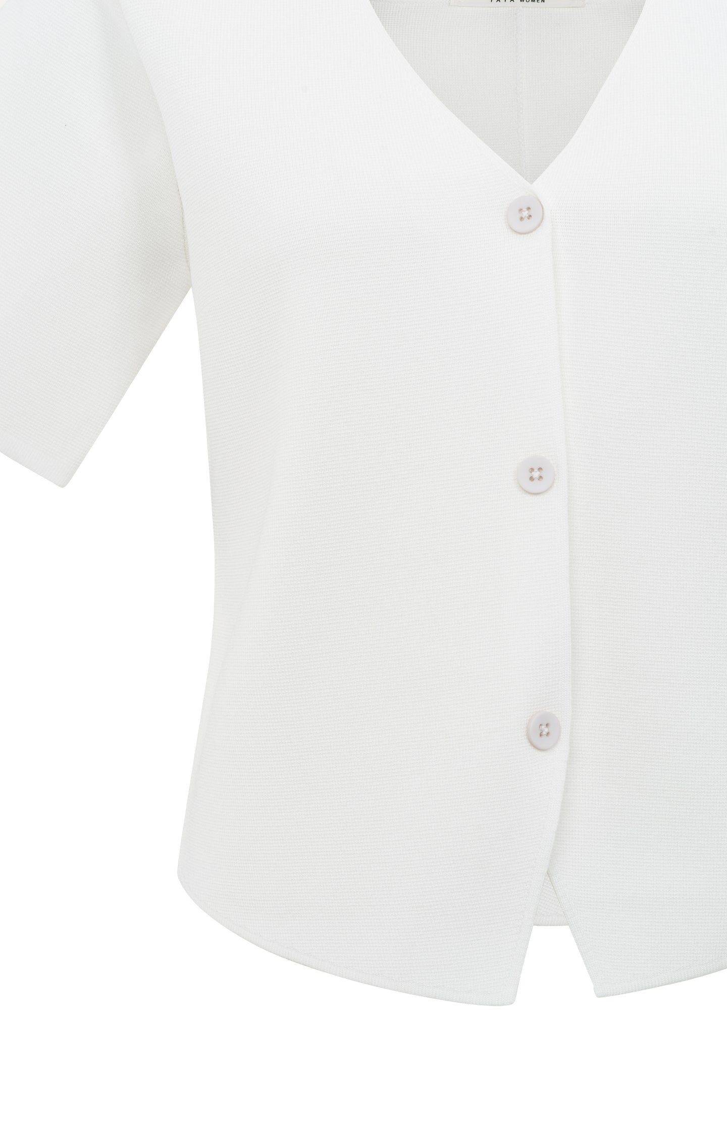 Knitted top with short sleeves and button closure