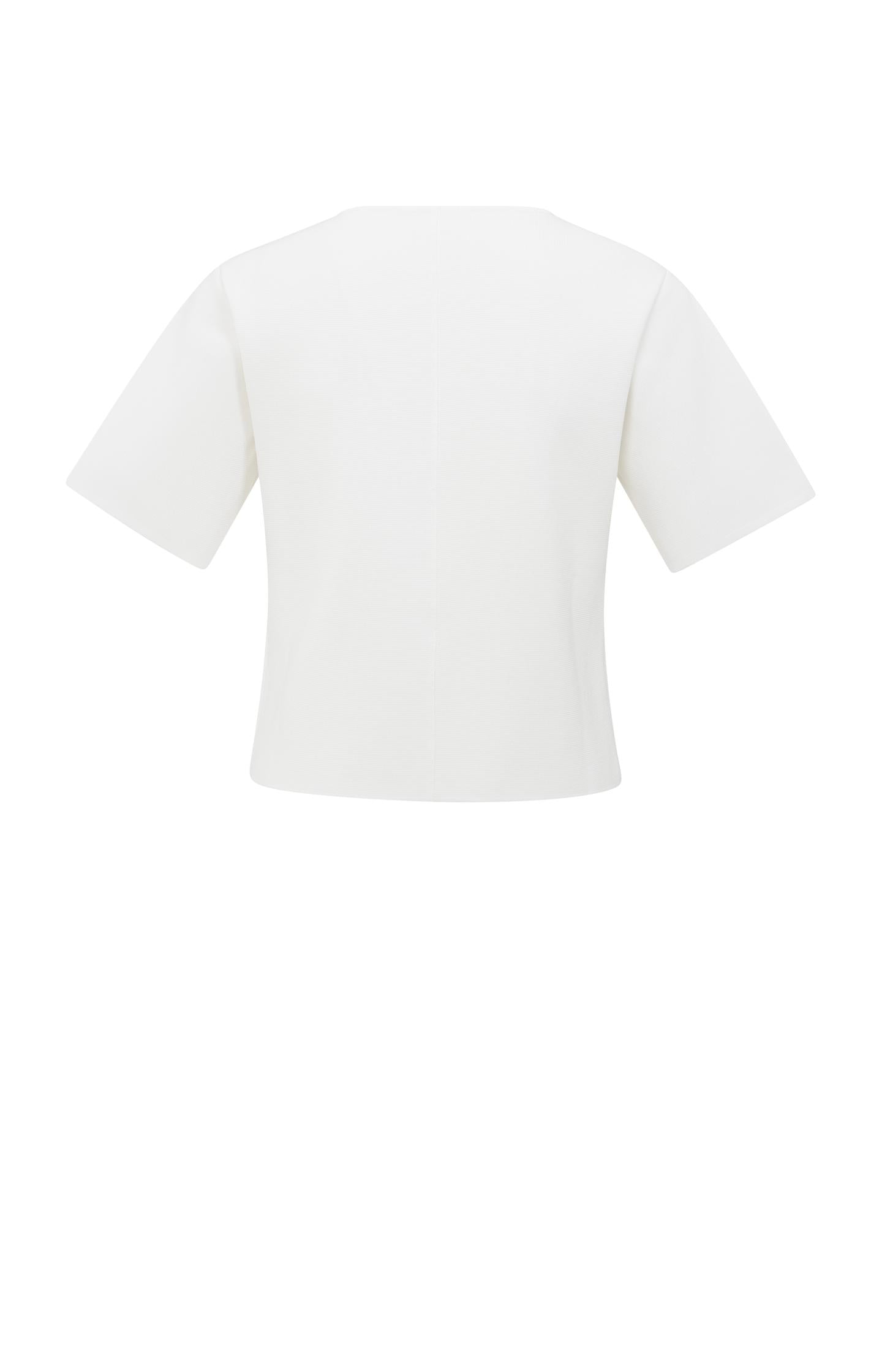 Knitted top with short sleeves and button closure