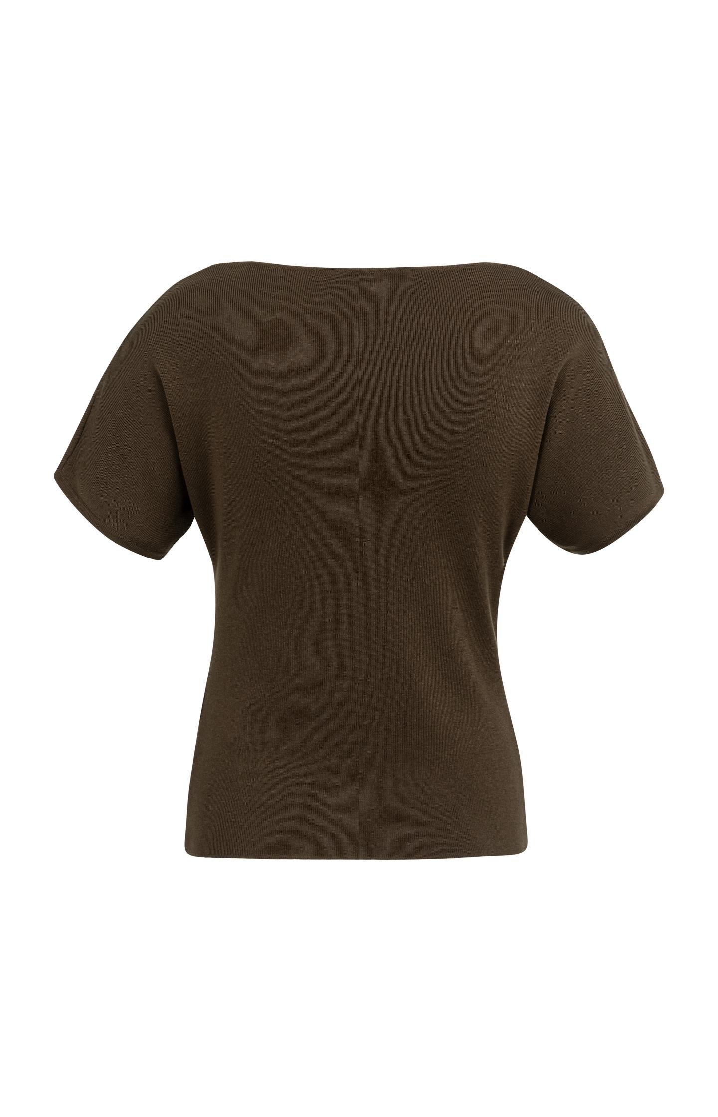 Knitted top with short sleeves and draped neckline