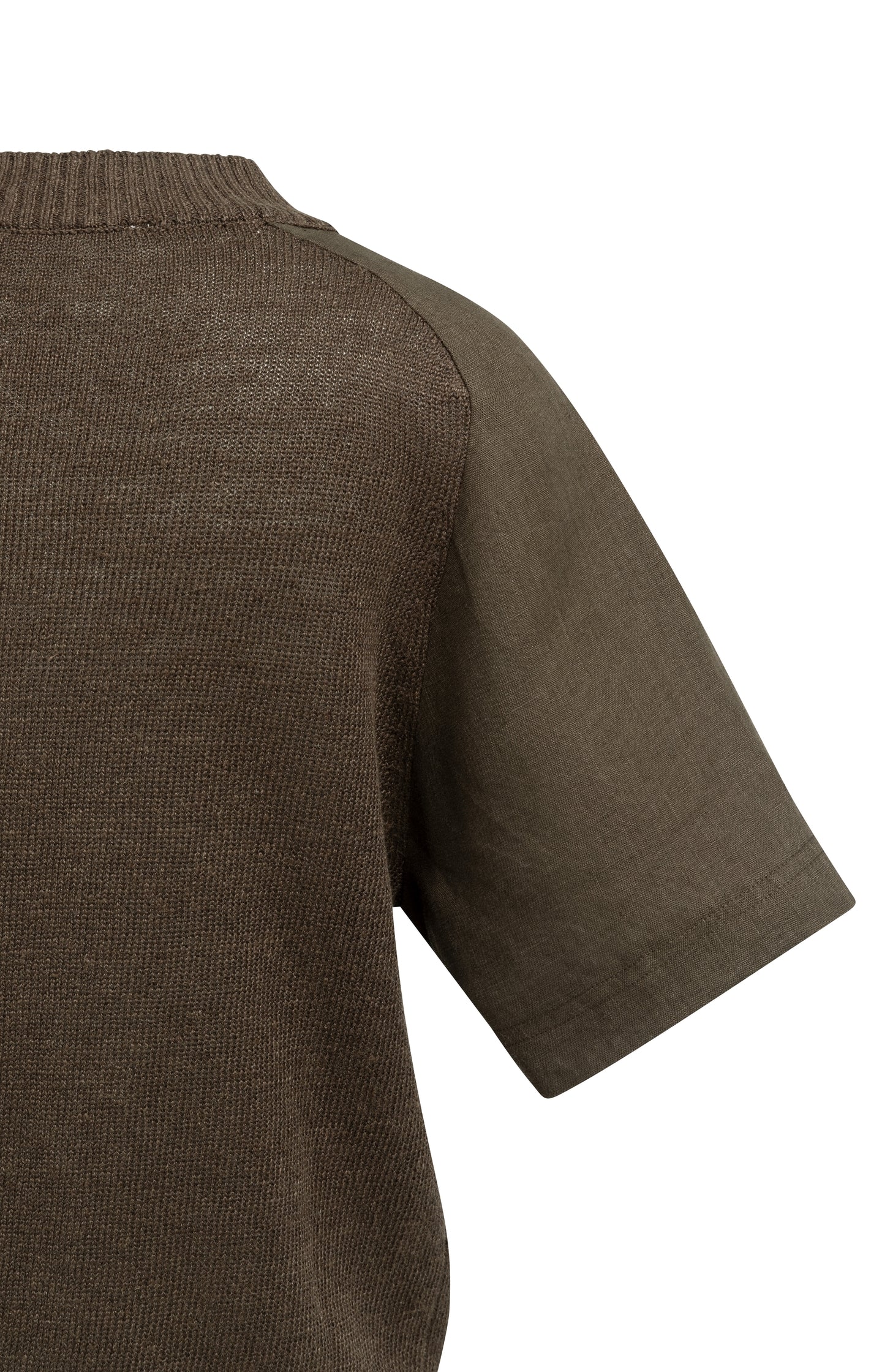 Knitted top with short sleeves and ribbed neckline