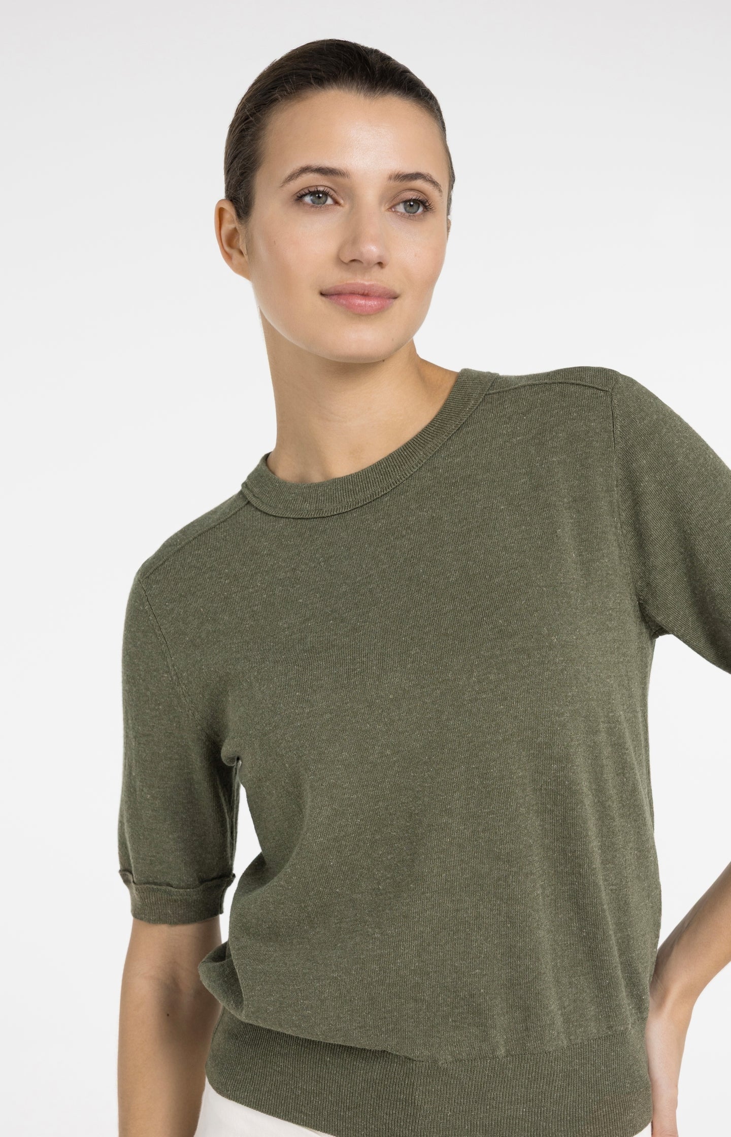 Knitted top with short sleeves and ribbed trims - Type: lookbook