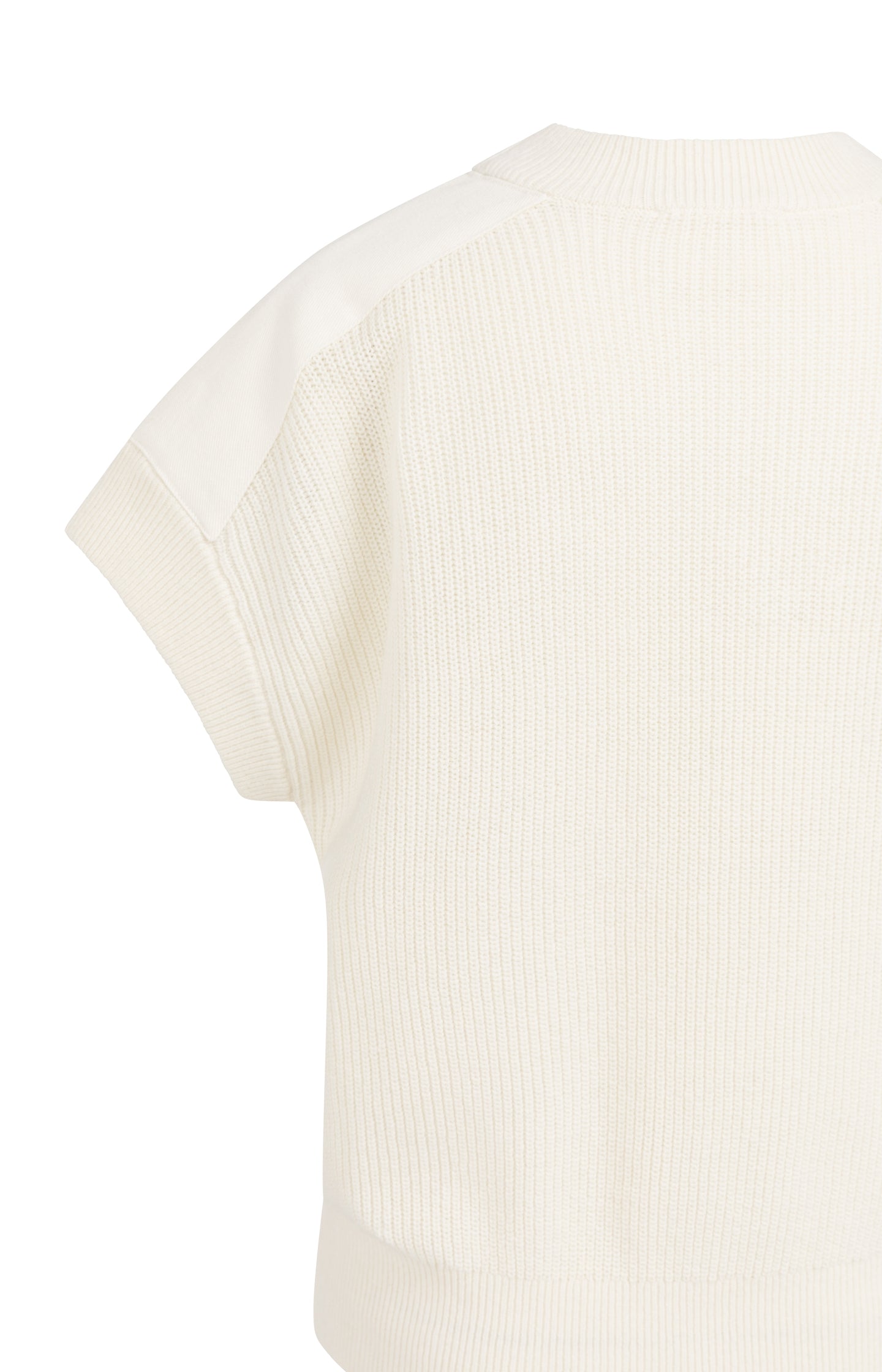 Knitted top with woven shoulder details