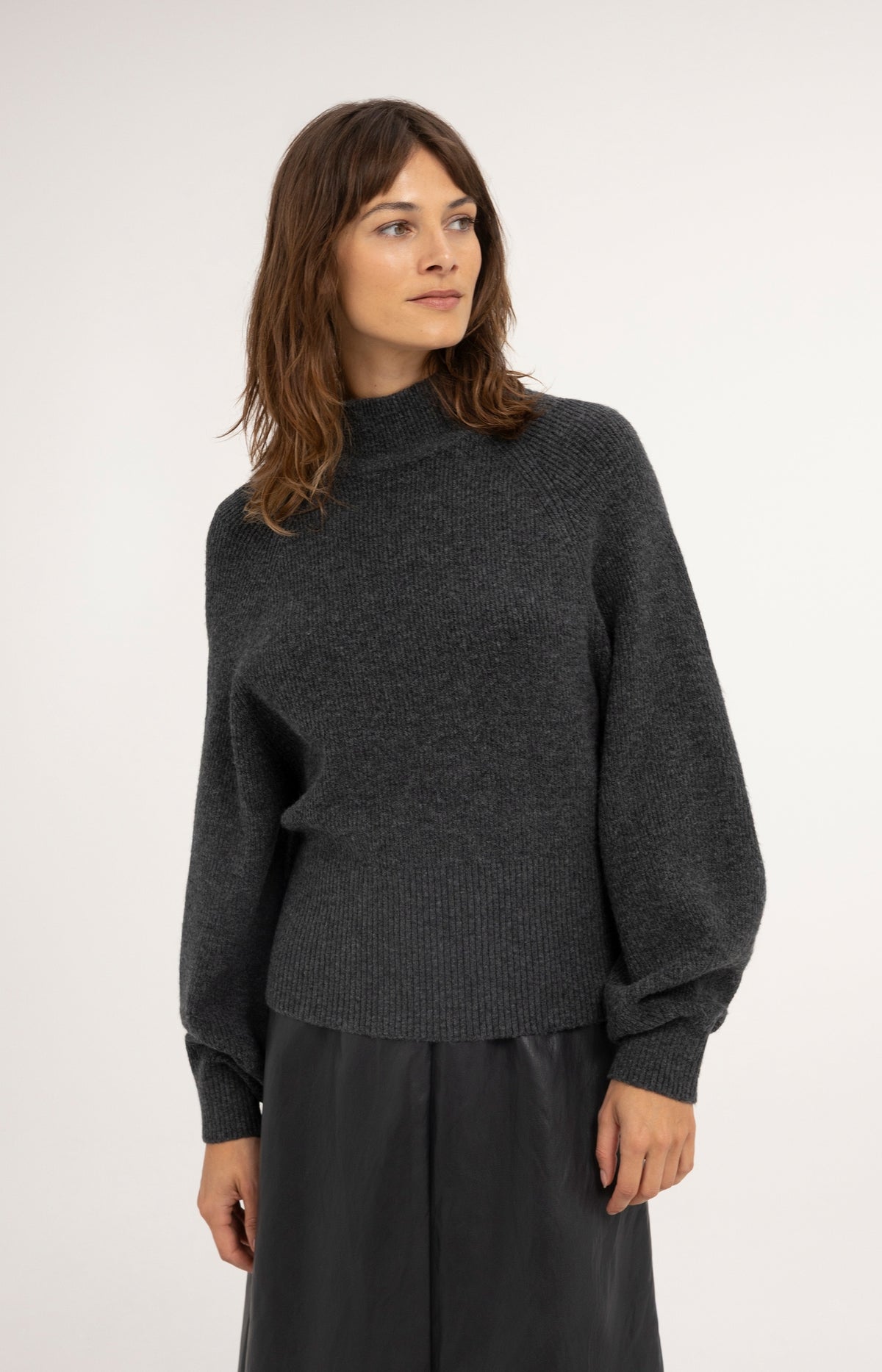 Knitted turtleneck sweater with batwing sleeves - Dark Anthracite Melange