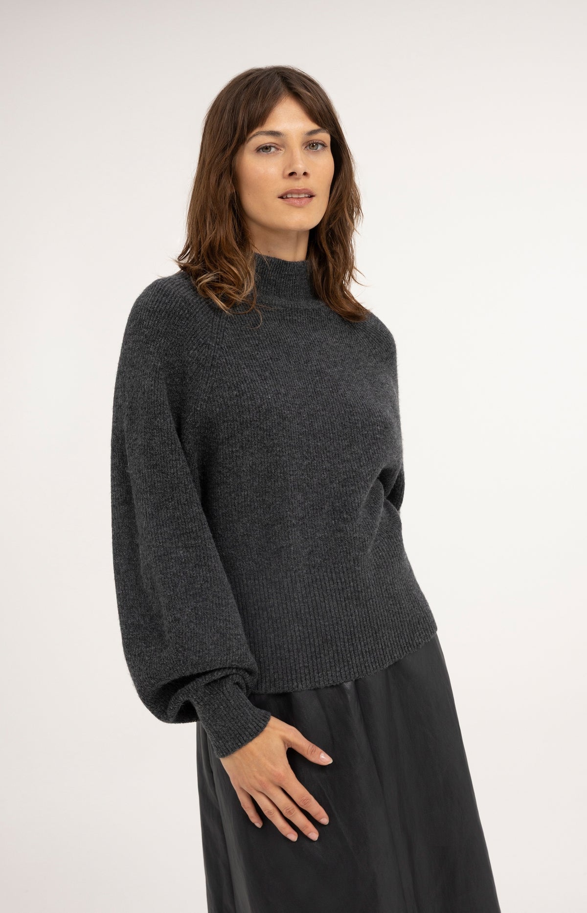 Knitted turtleneck sweater with batwing sleeves - Dark Anthracite Melange
