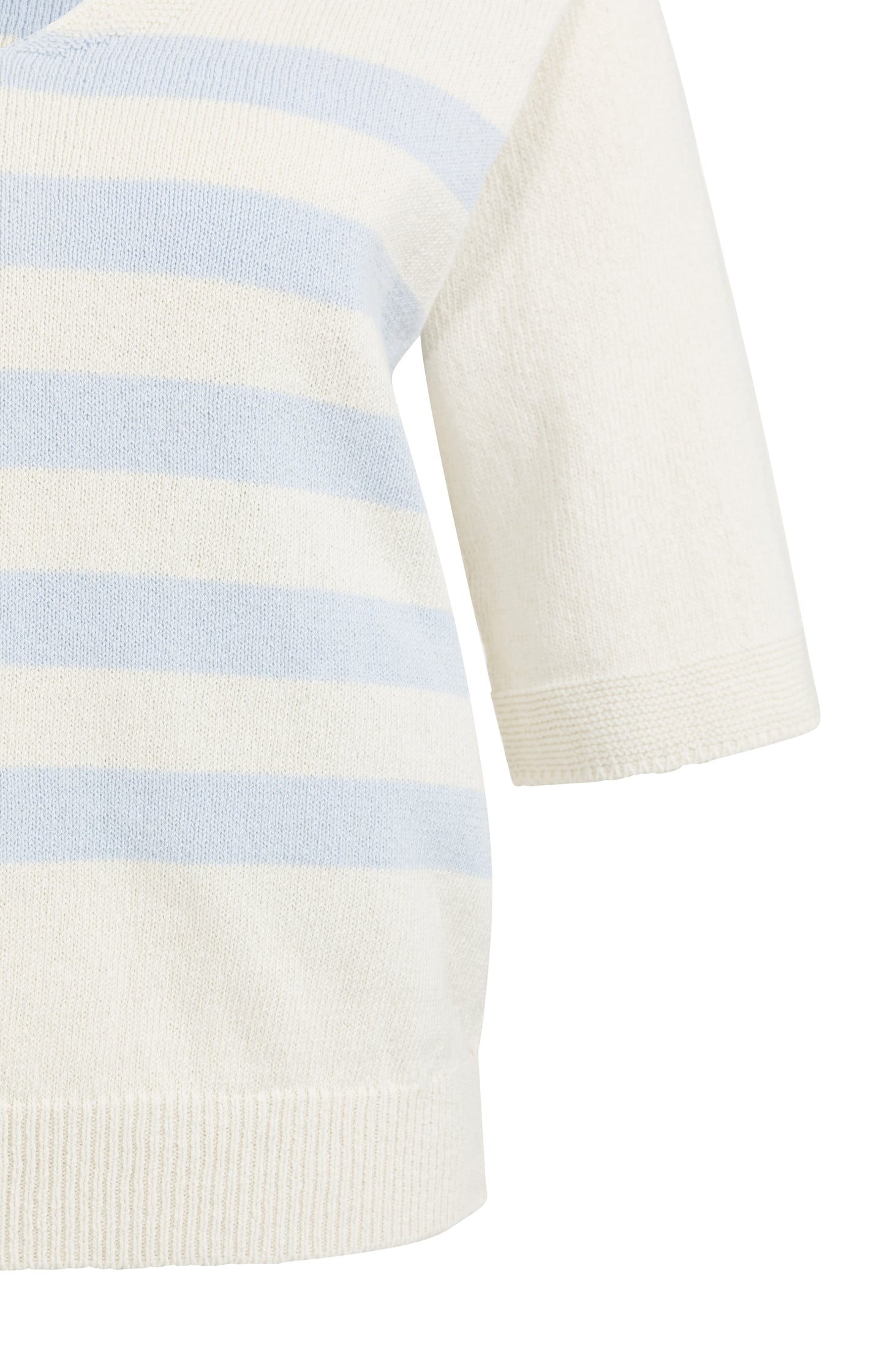 Knitted V-neck sweater with light blue stripes