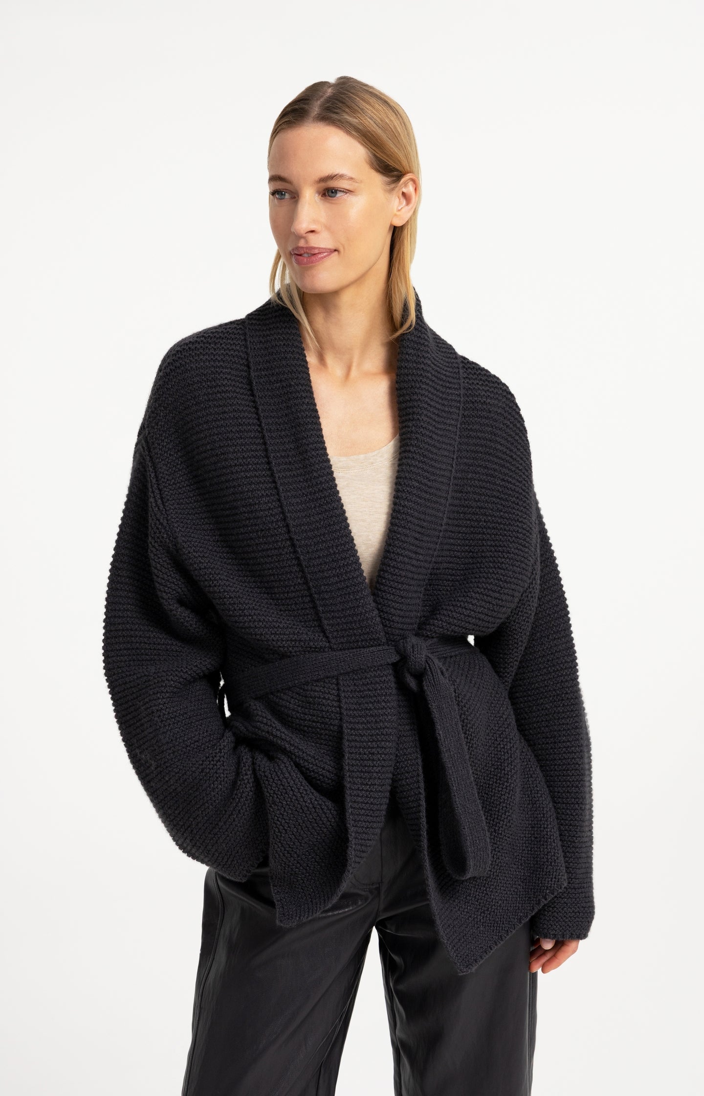 Knitted wrap cardigan with long sleeves