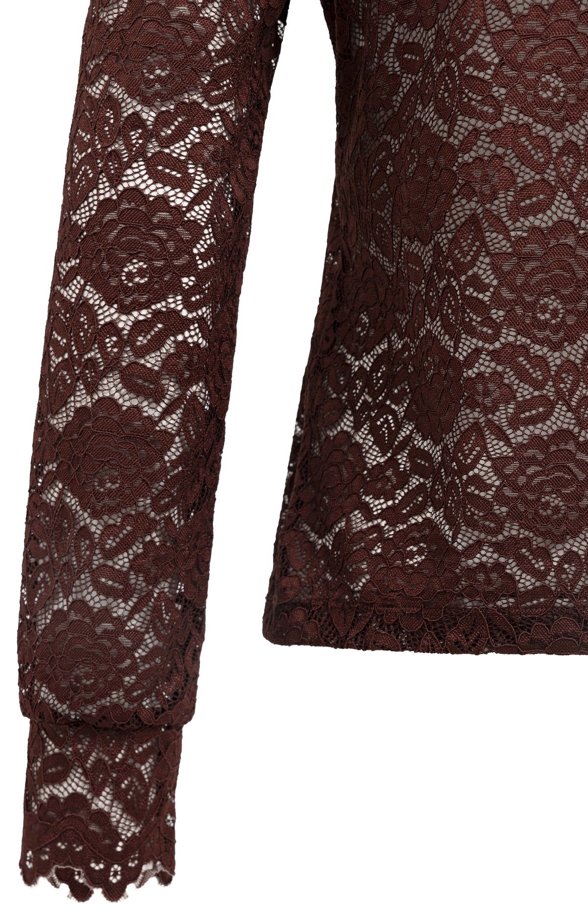 Lace top with high neck and long sleeves - Bitter Chocolate Red