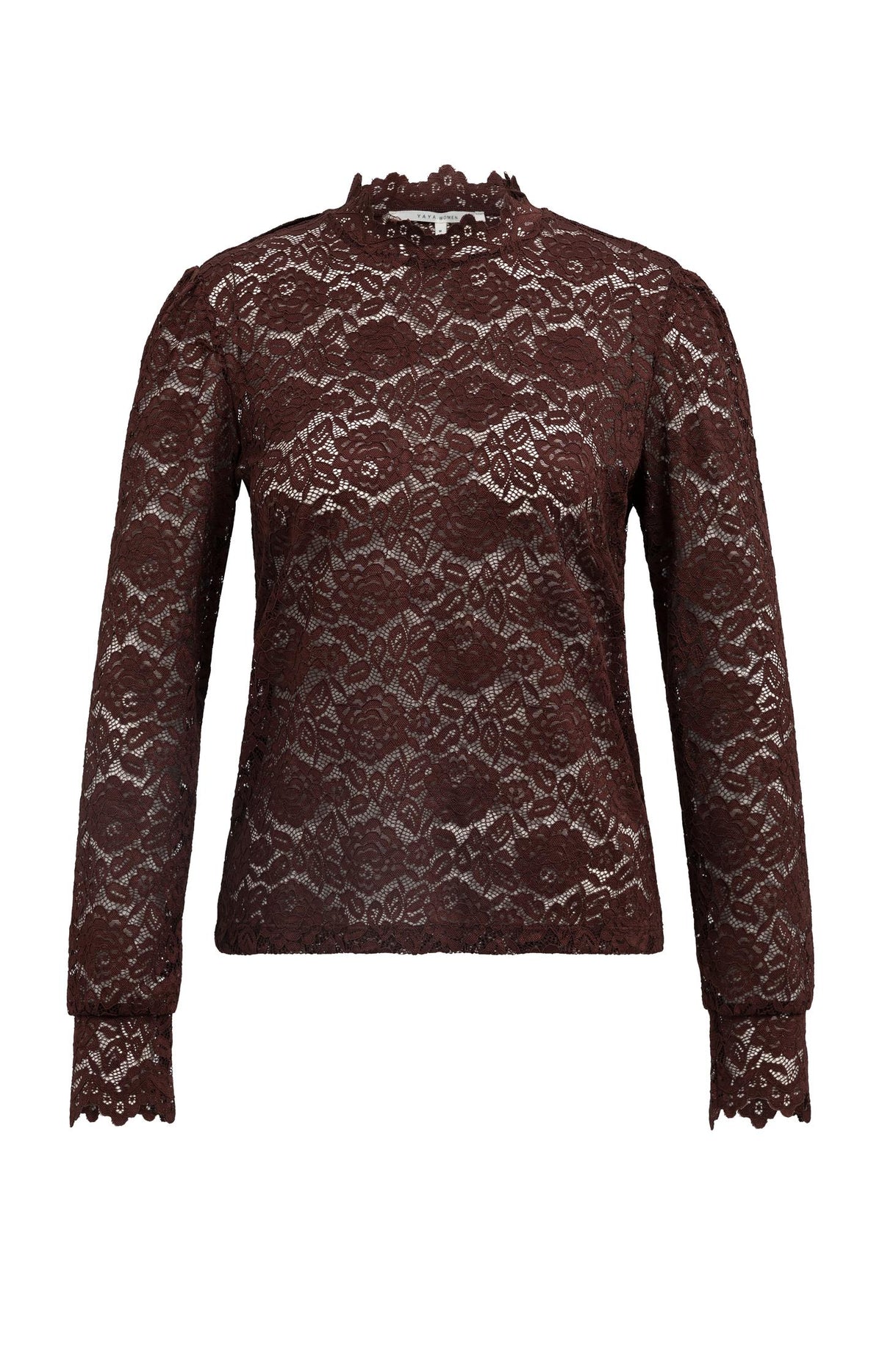 Lace top with high neck and long sleeves - Delicioso Brown