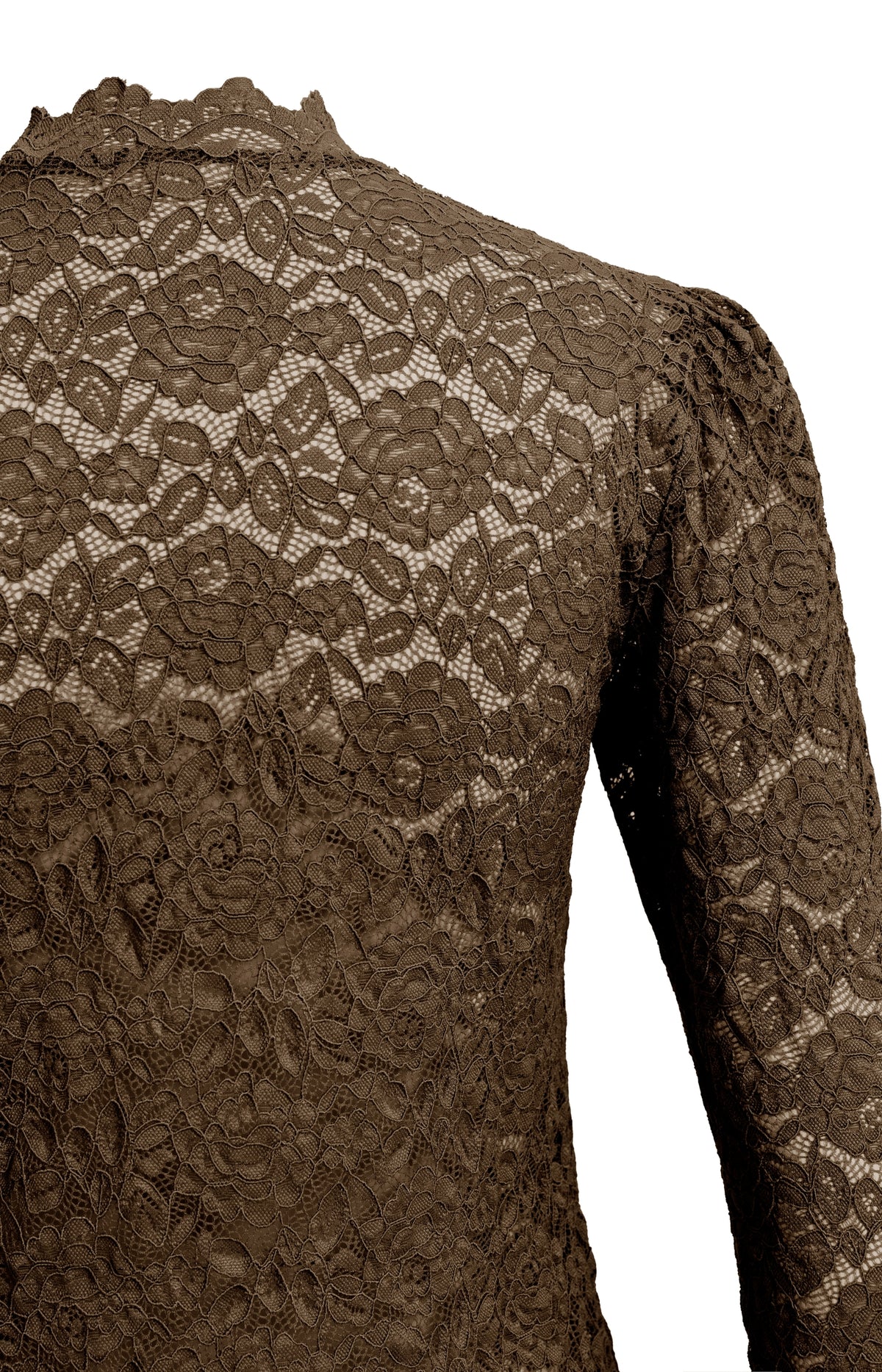 Lace top with high neck and long sleeves - Delicioso Brown