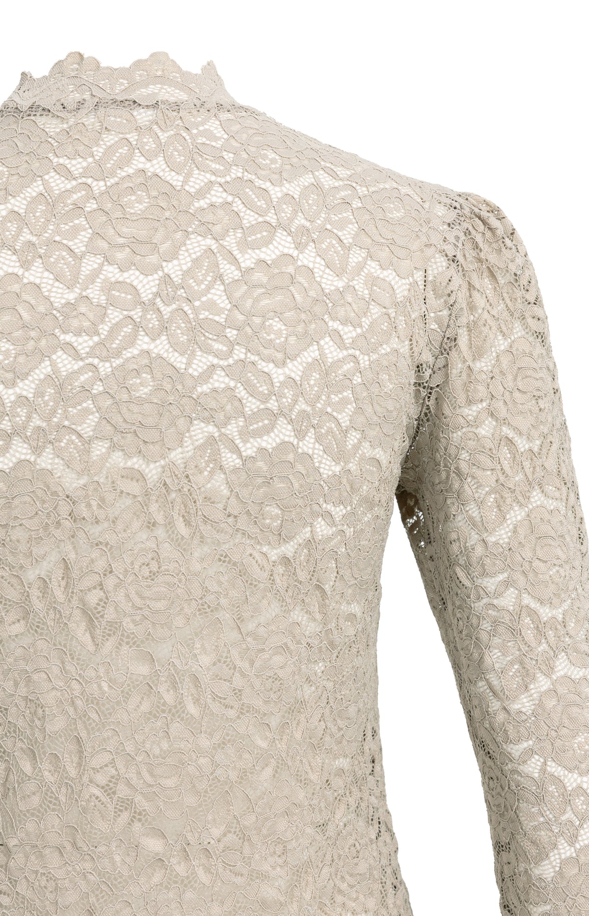 Haut en dentelle à manches longues et col montant - Pure Cashmere Grey