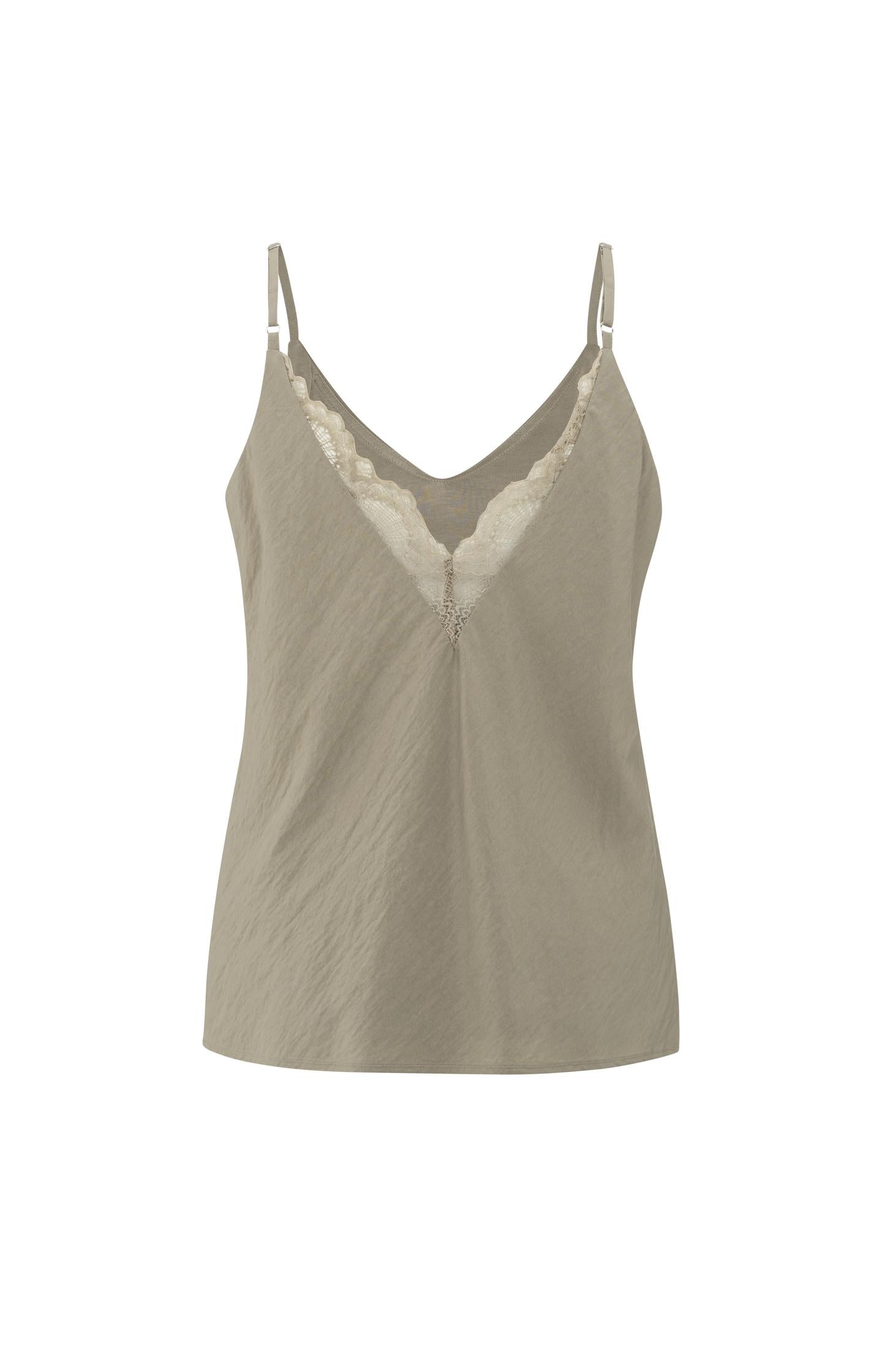 Lace-trimmed singlet with adjustable straps