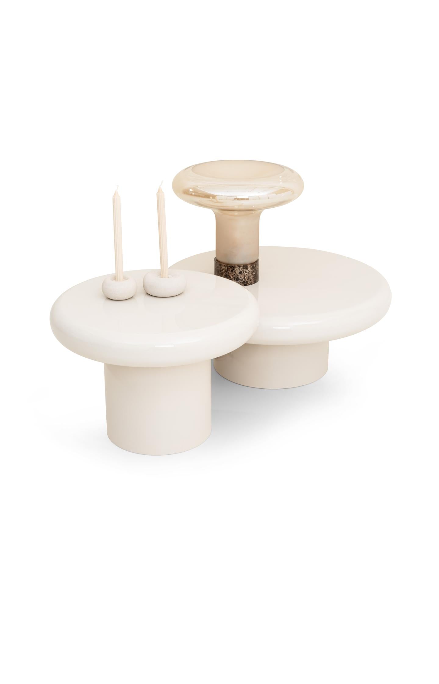 Large round coffee table with glossy finish