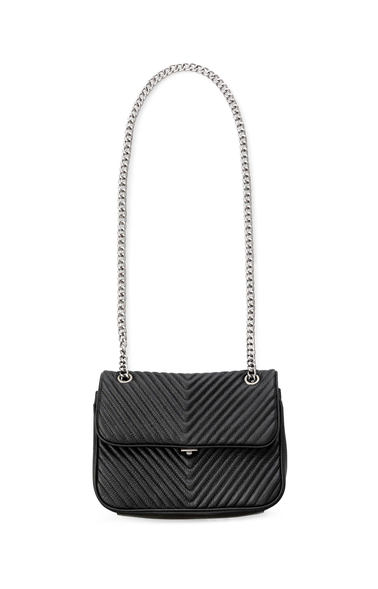 Leather bag Emma with stitching and chain - Type: product