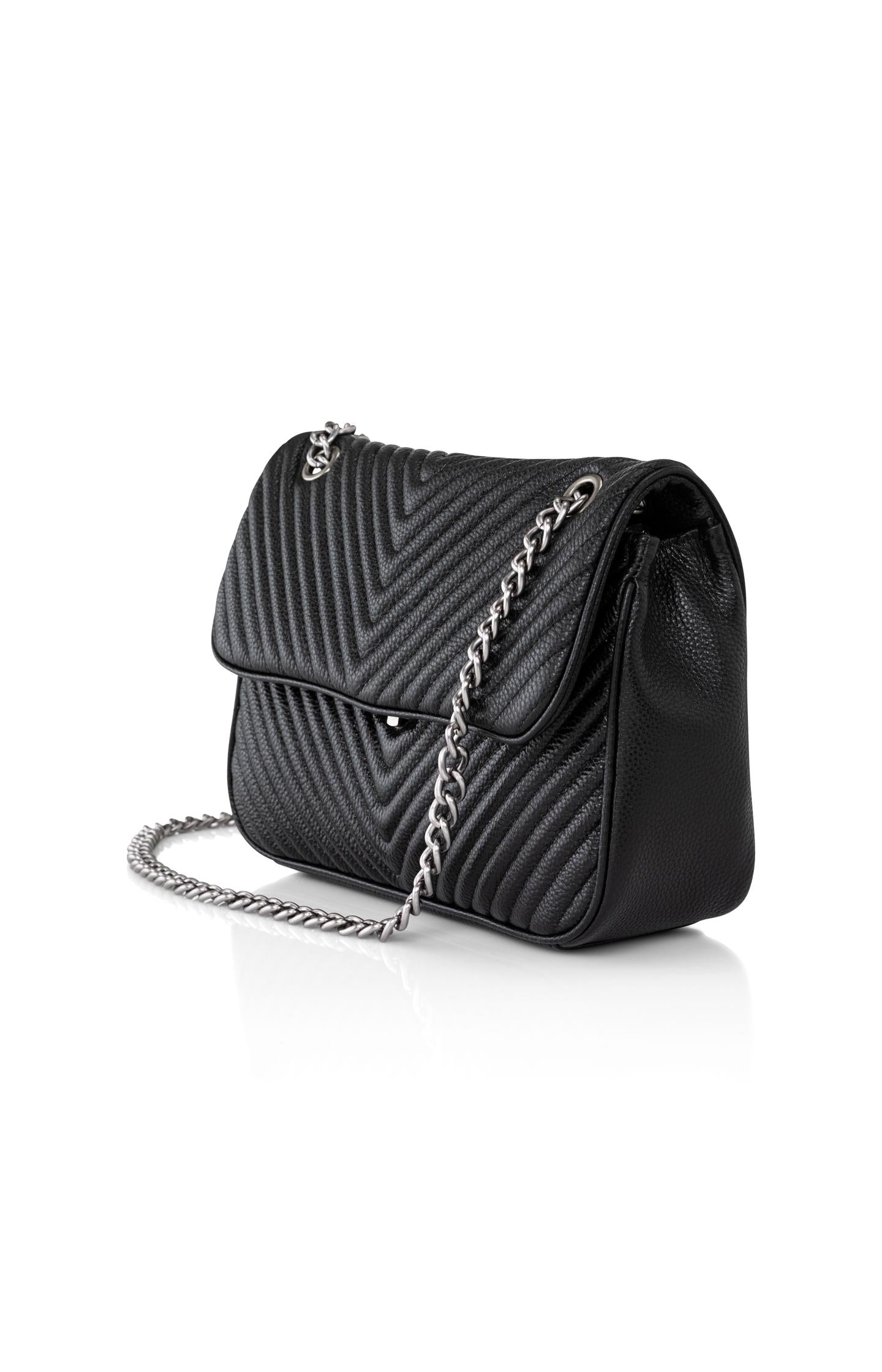 Leather bag Emma with stitching and chain