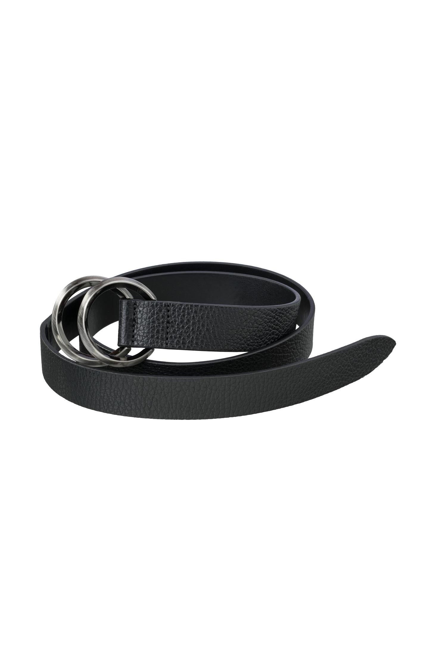 Leather belt with double clasp - Black - Type: product