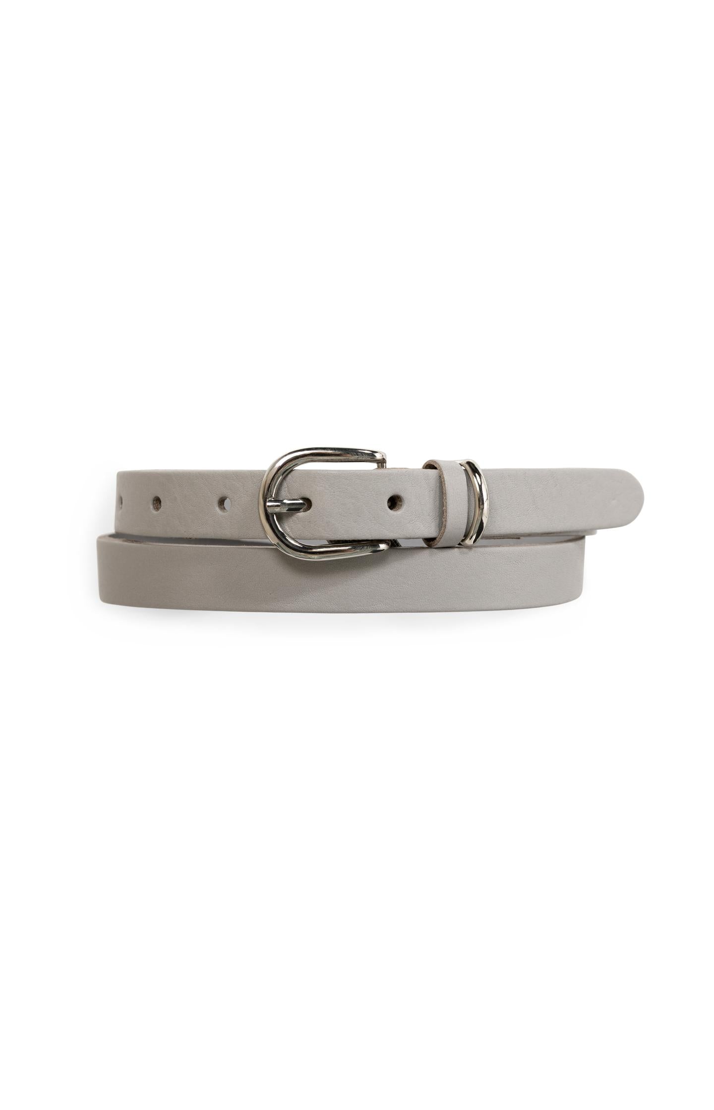 Leather belt with round buckle and metal loop - Type: product