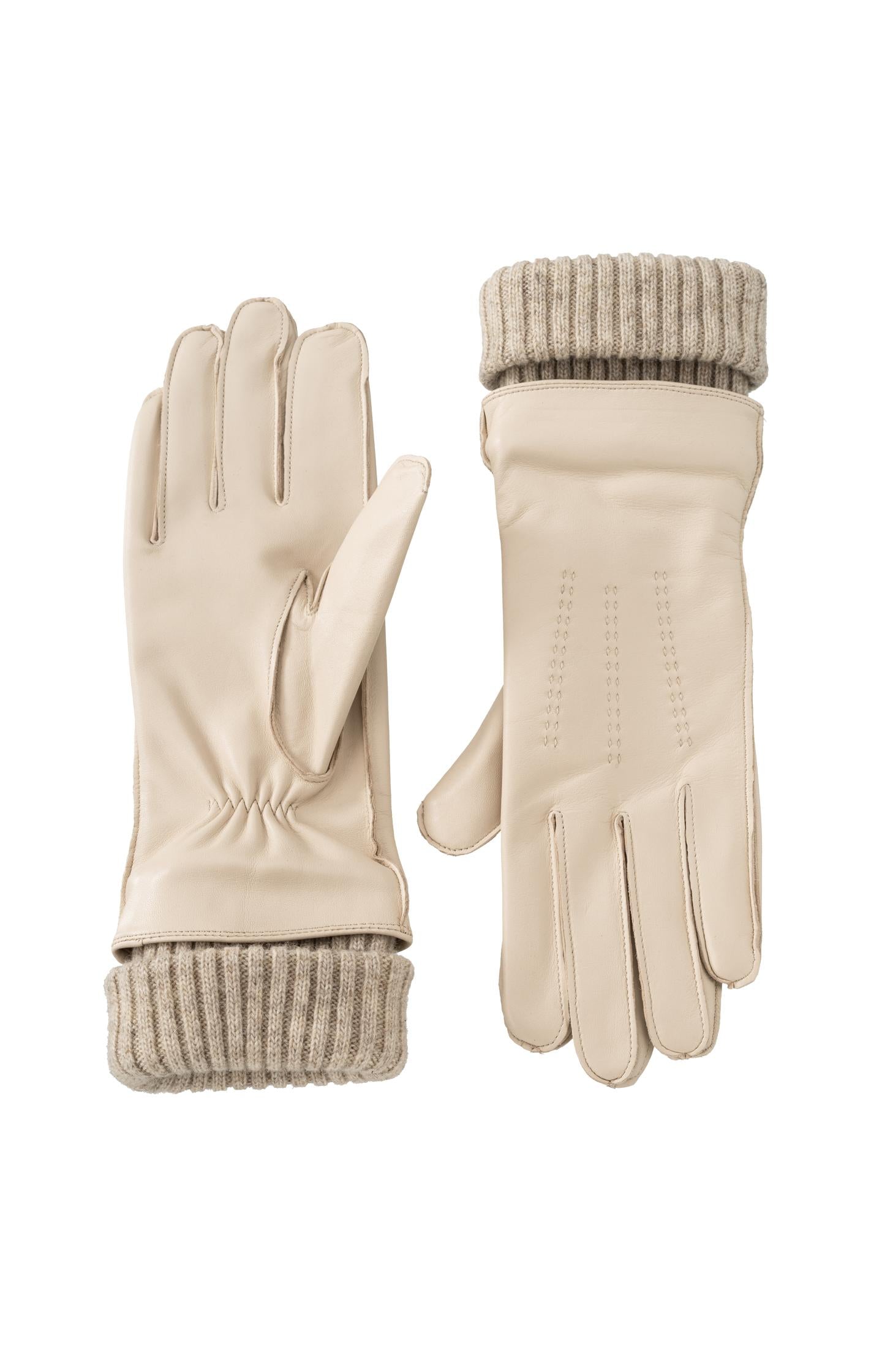 Leather gloves with knitted cuffs