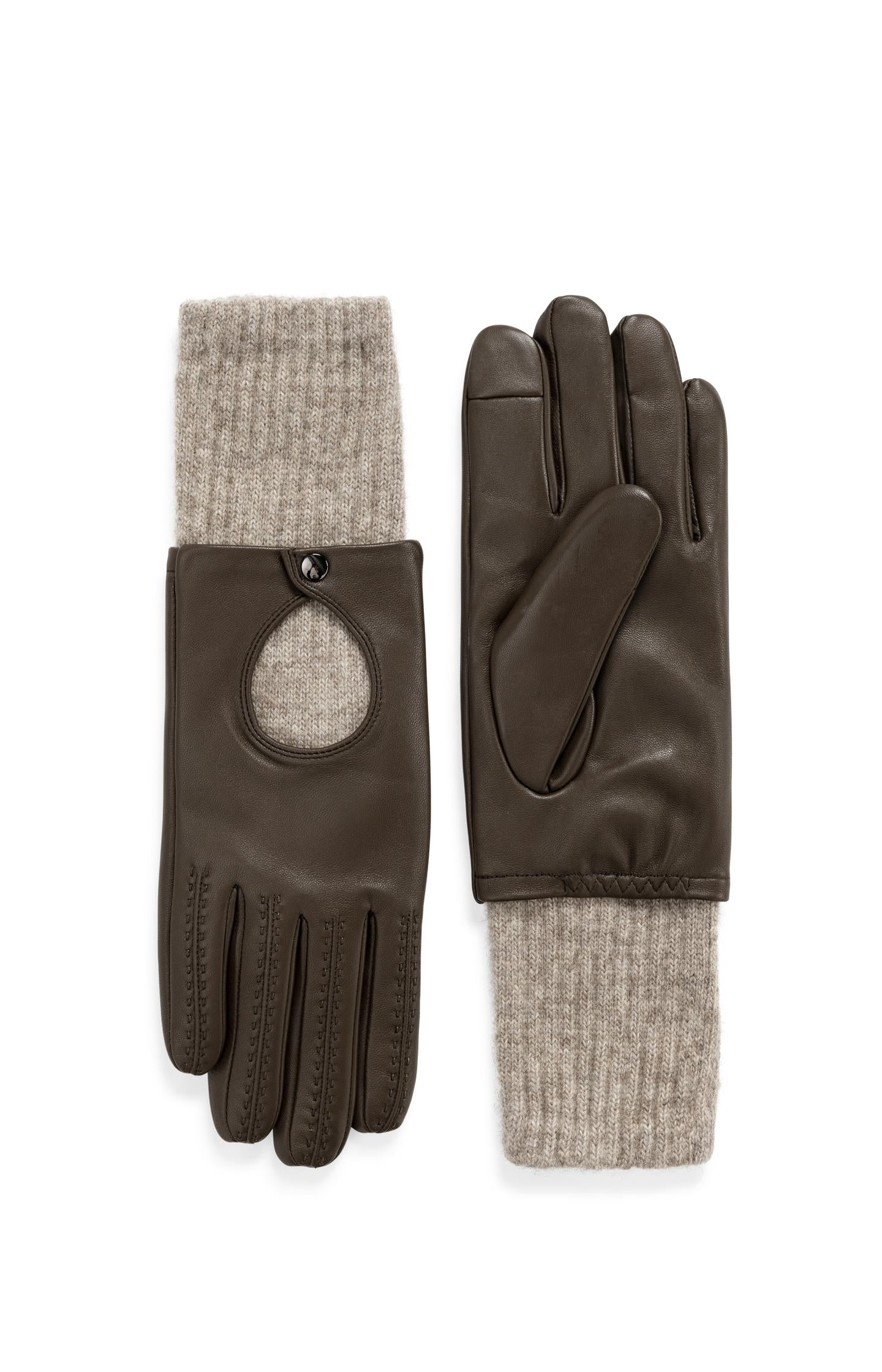 Leather gloves with knitted cuffs - Type: product