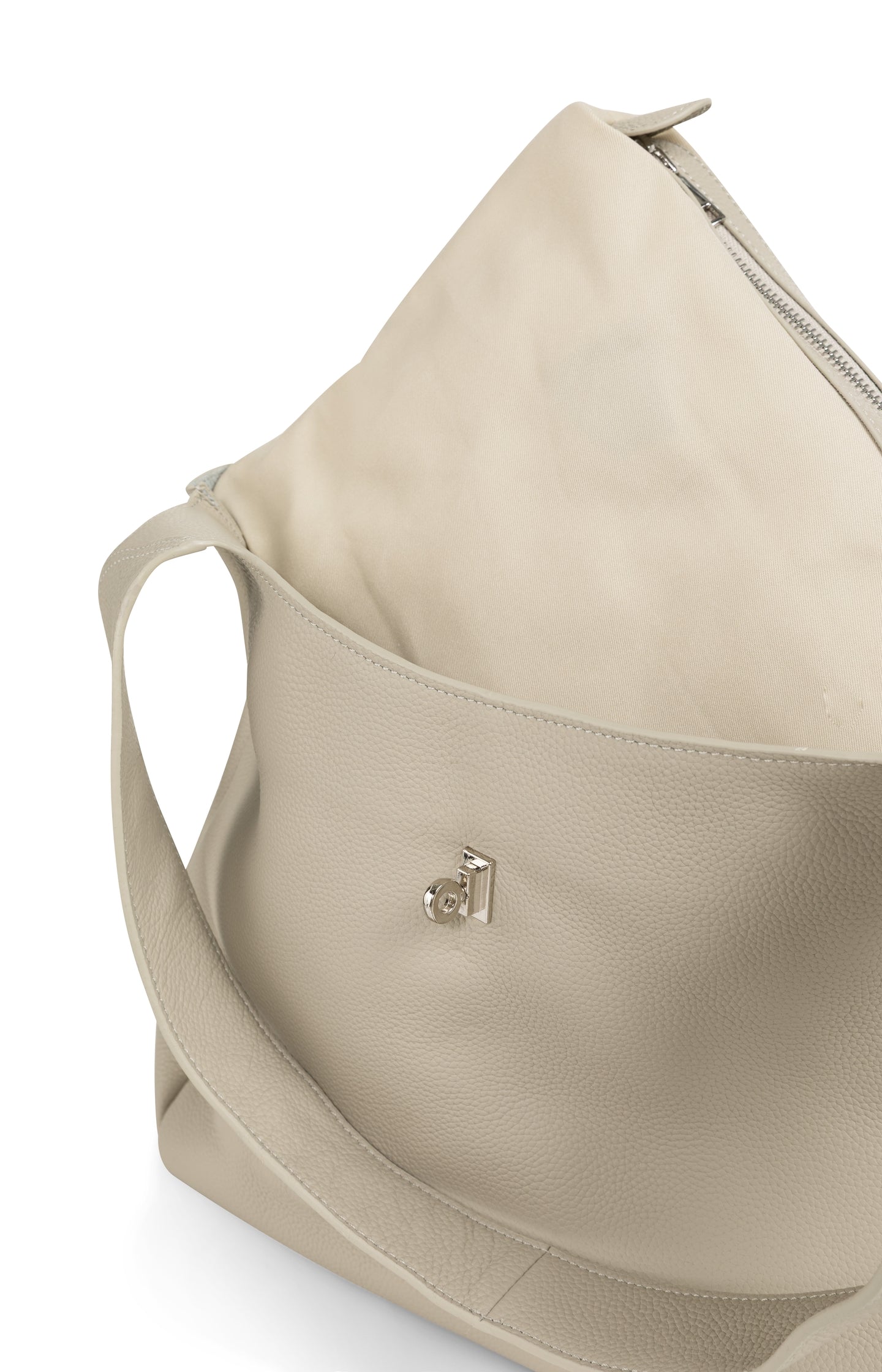 Leather shopper with wide handles and twist lock