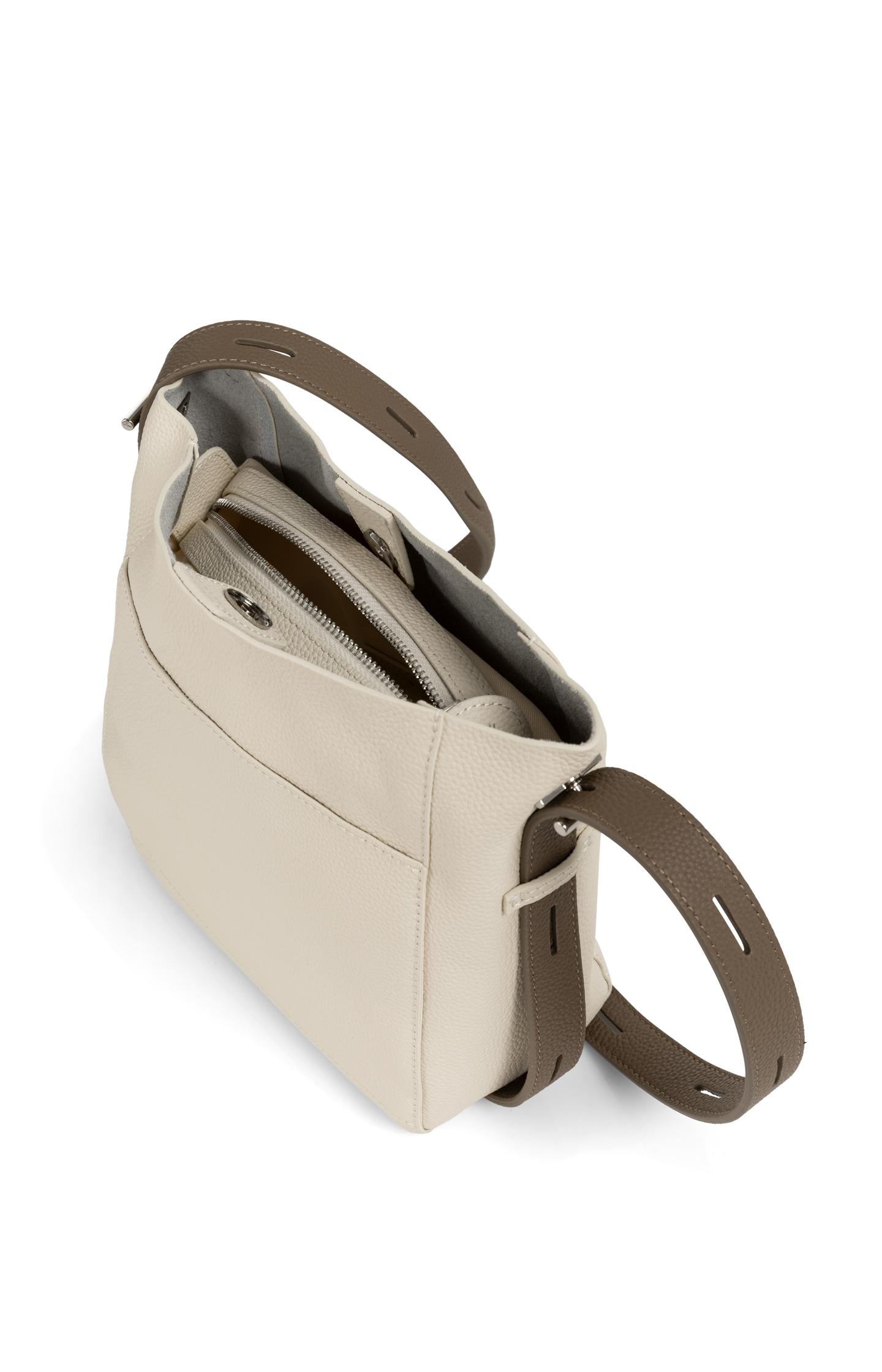 Leather shoulder bag with detachable inner pouch