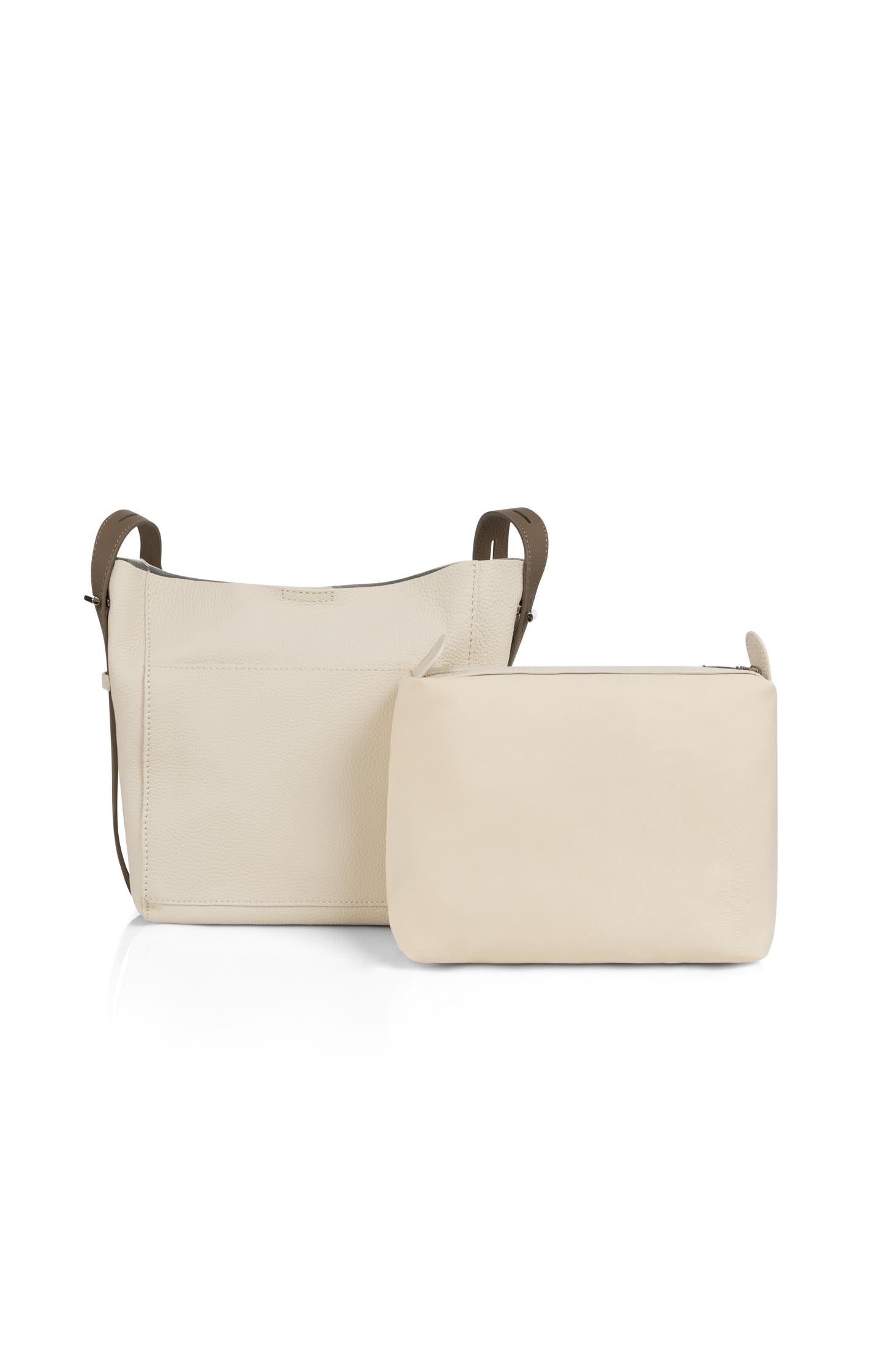 Leather shoulder bag with detachable inner pouch