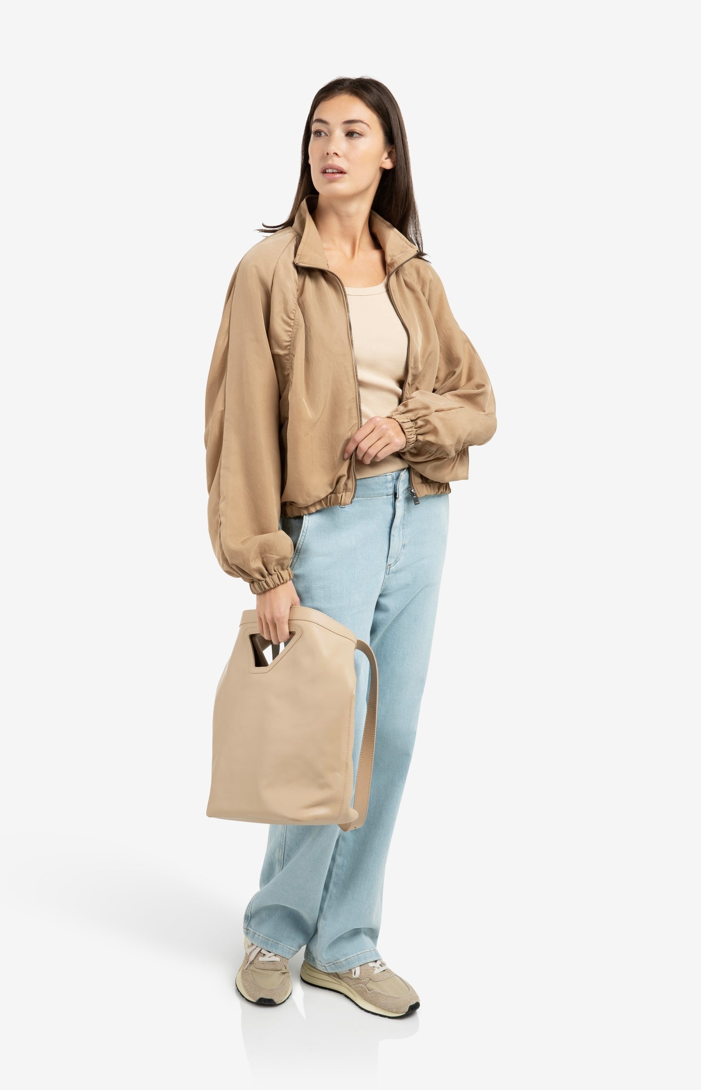 Leather shoulder bag with triangle handle - Type: product