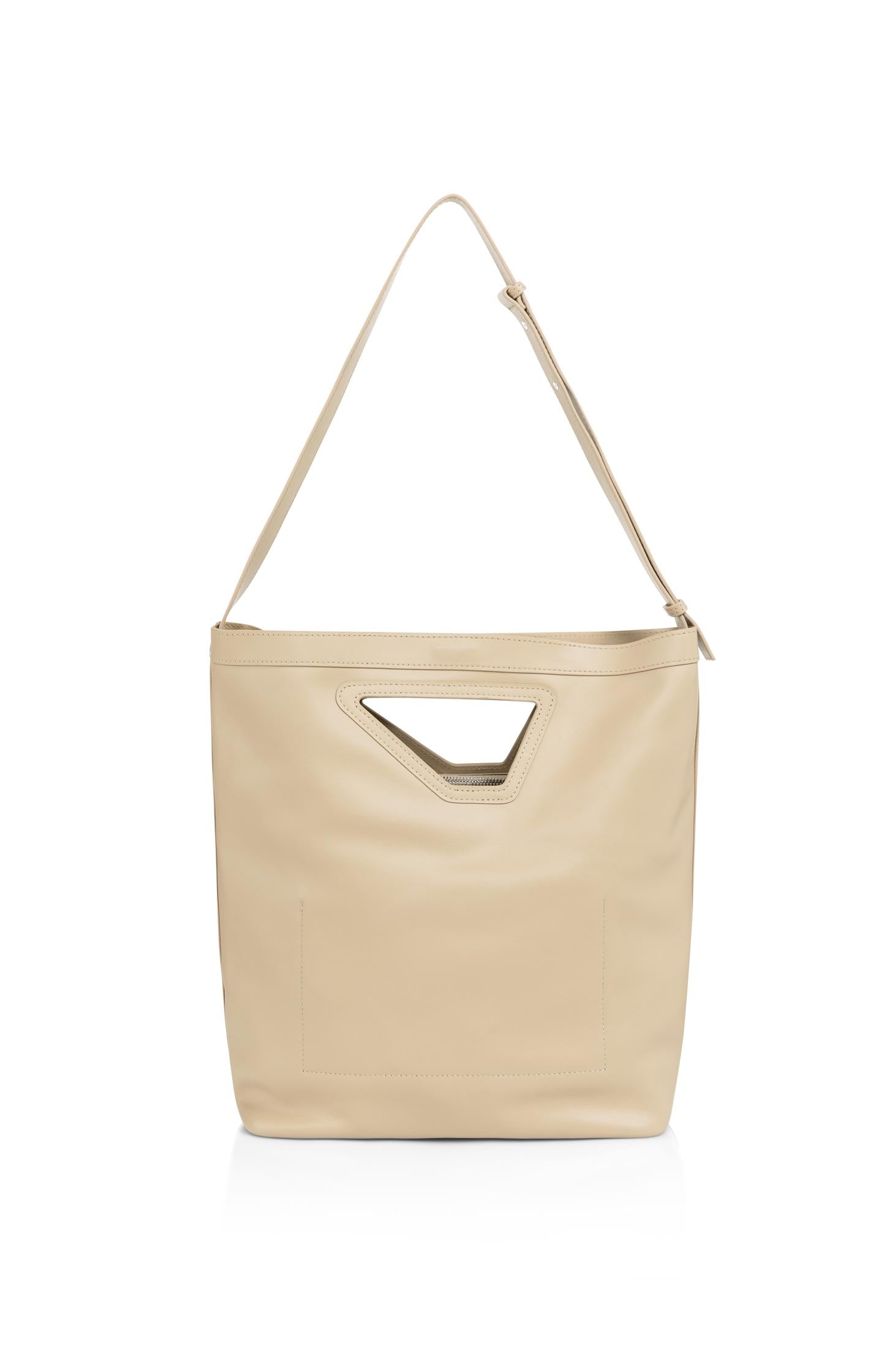 Leather shoulder bag with triangle handle - Type: product