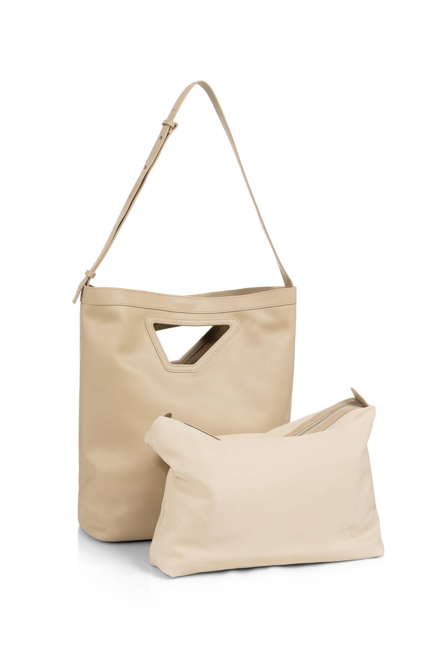 Leather shoulder bag with triangle handle - Type: product