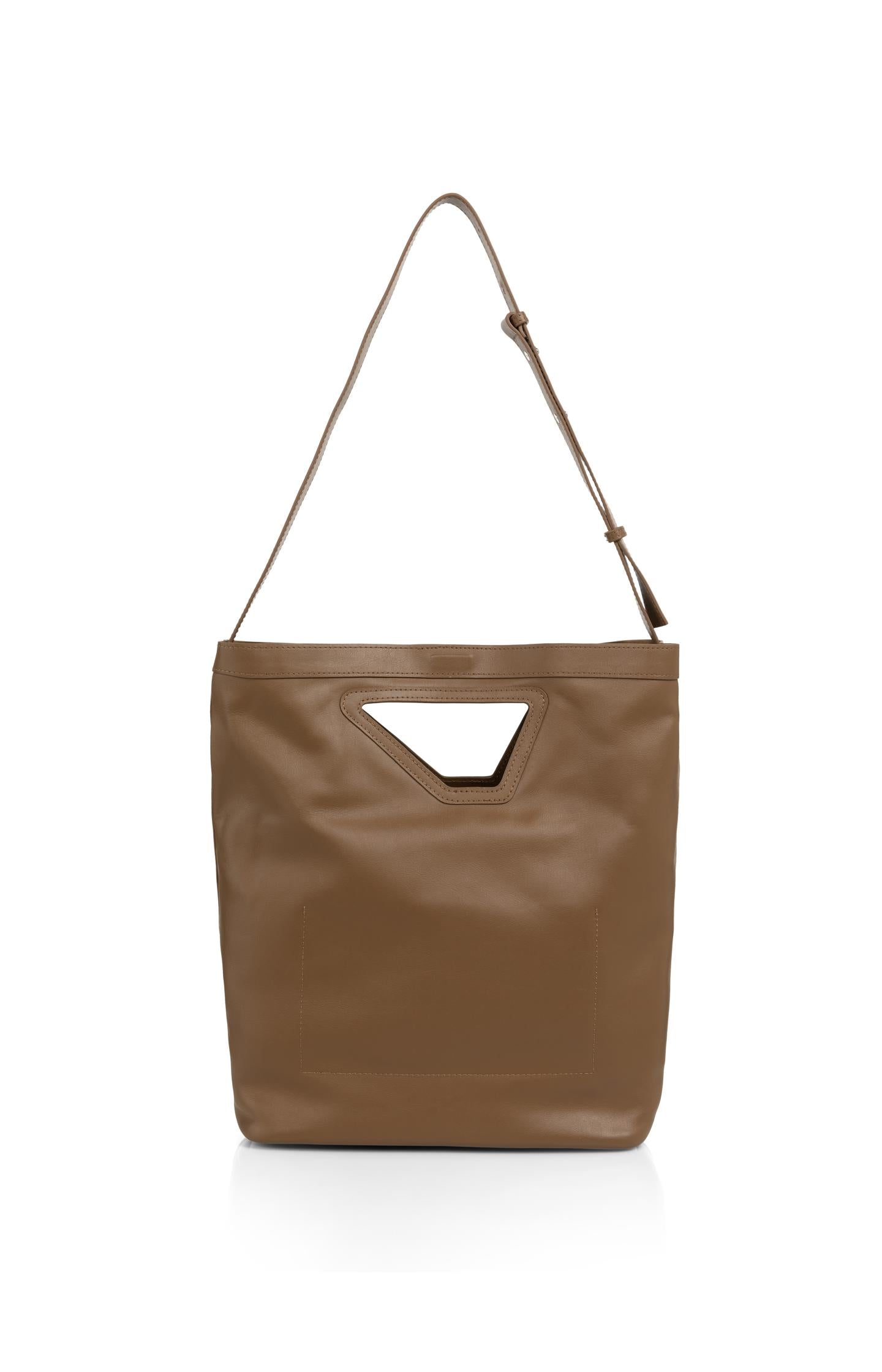 Leather shoulder bag with triangle handle - Type: product