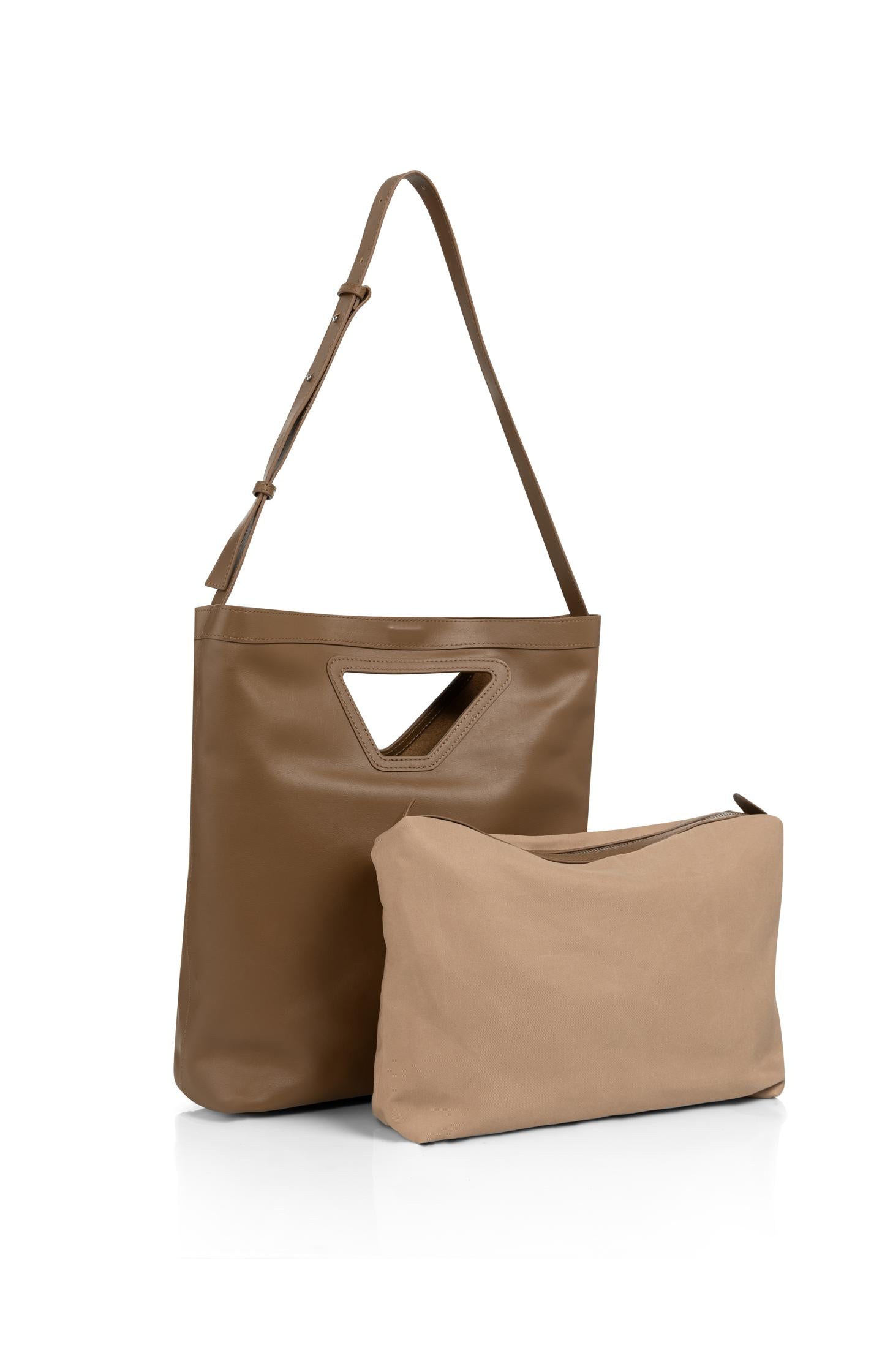 Leather shoulder bag with triangle handle - Type: product