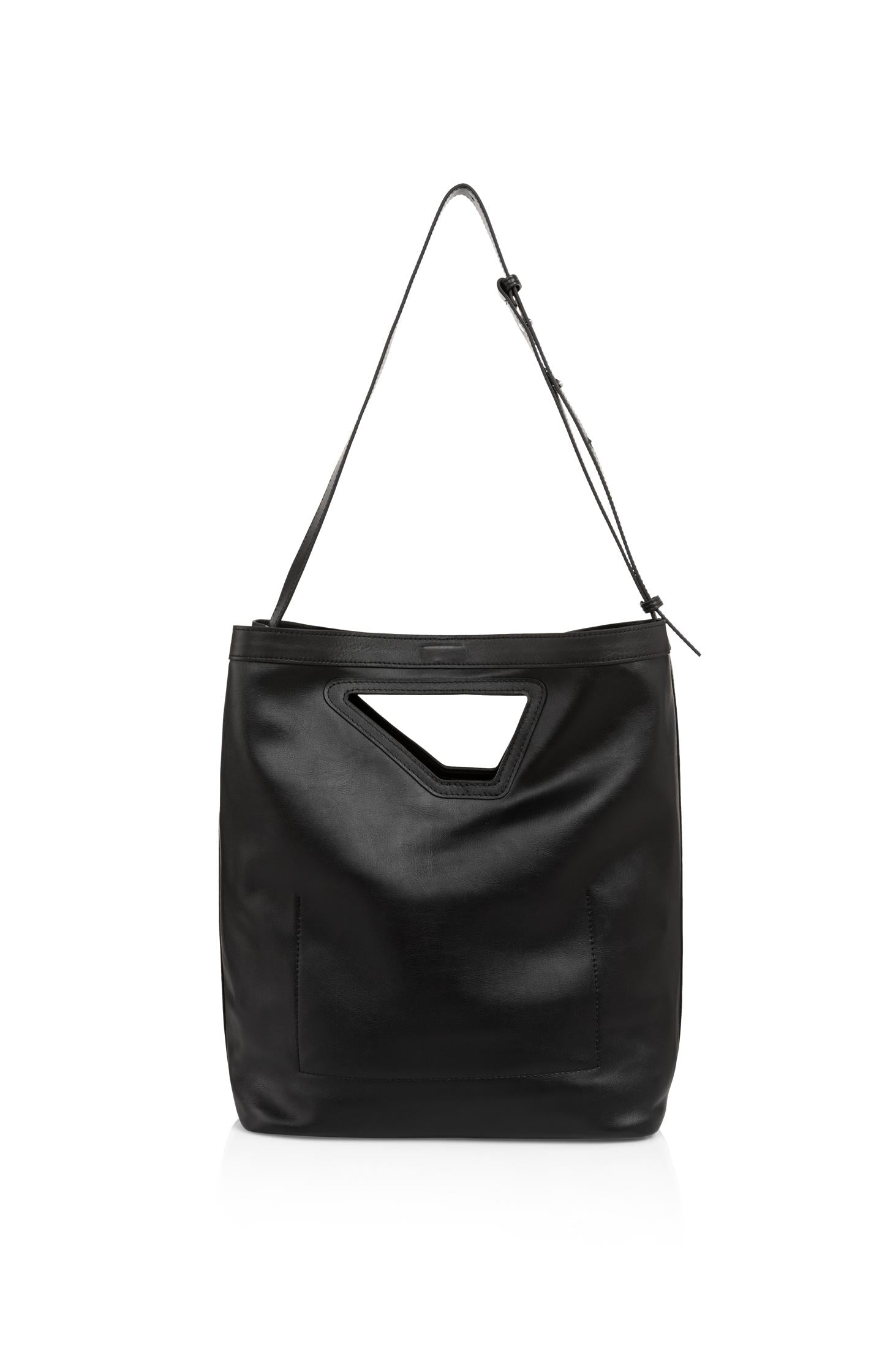 Leather shoulder bag with triangle handle - Type: product