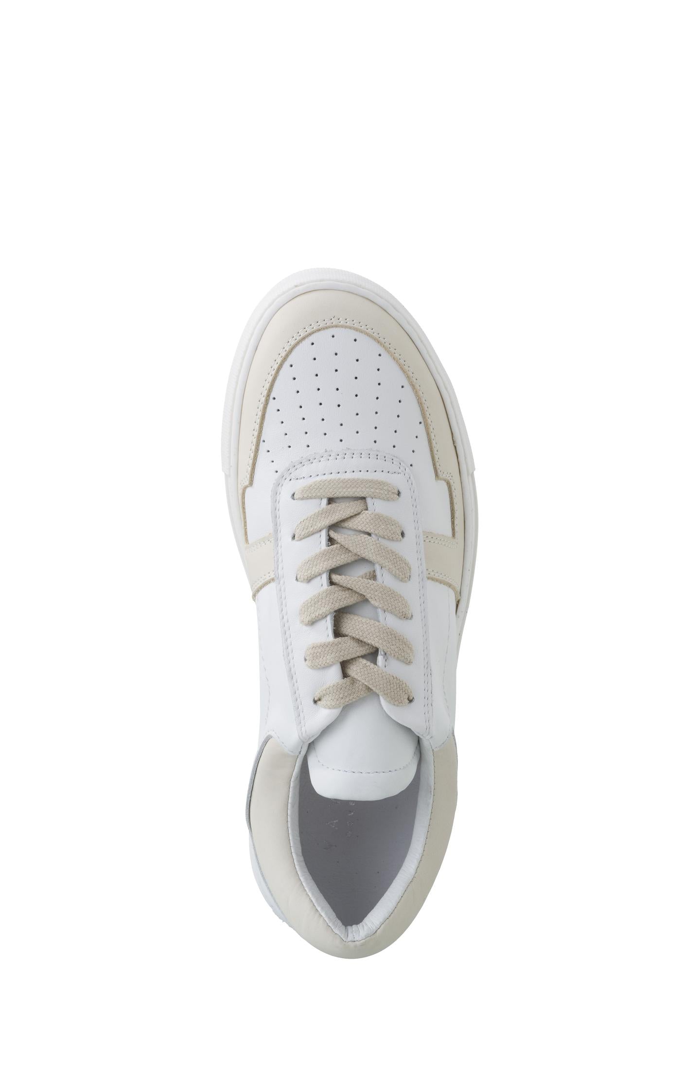 Leather sneaker with laces and creamy colored details - Bright White Dessin