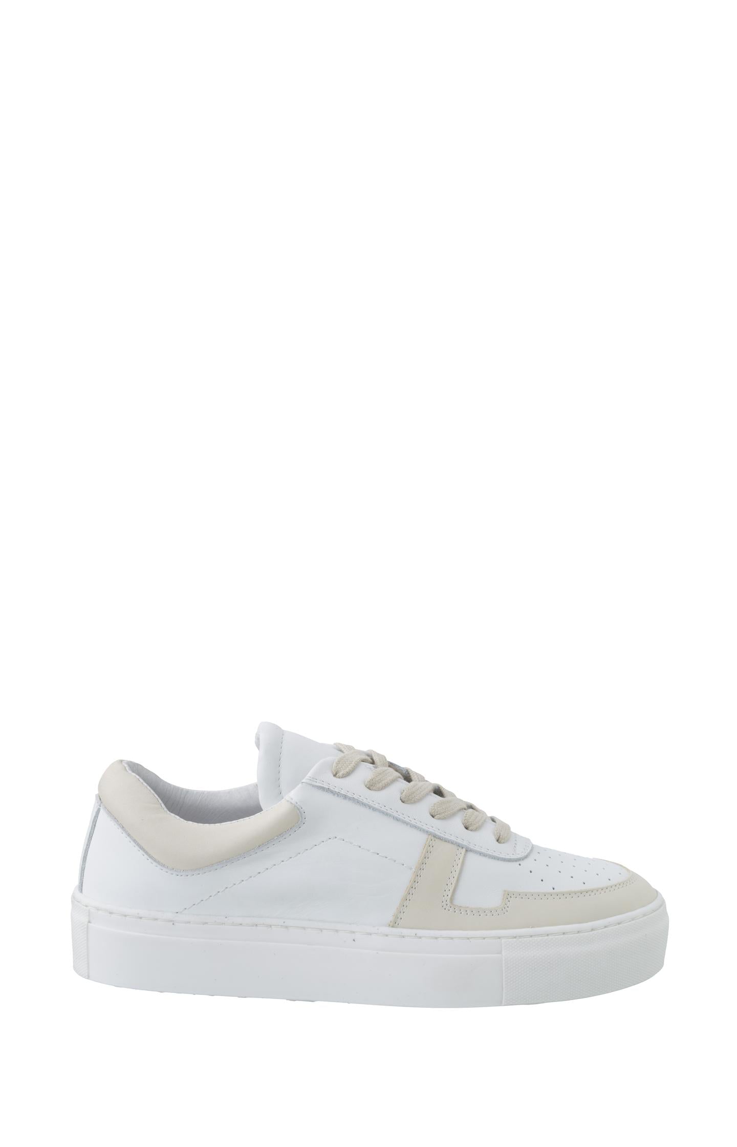 Leather sneaker with laces and creamy colored details - Bright White Dessin