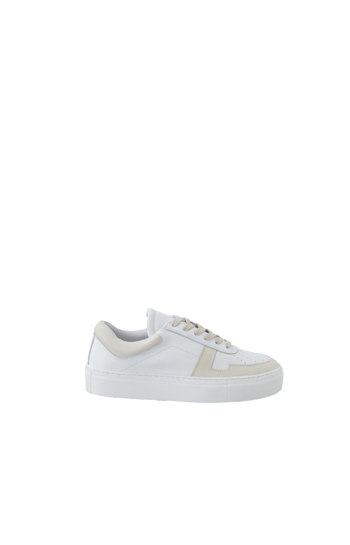 Leather sneaker with laces and creamy colored details - Bright White Dessin