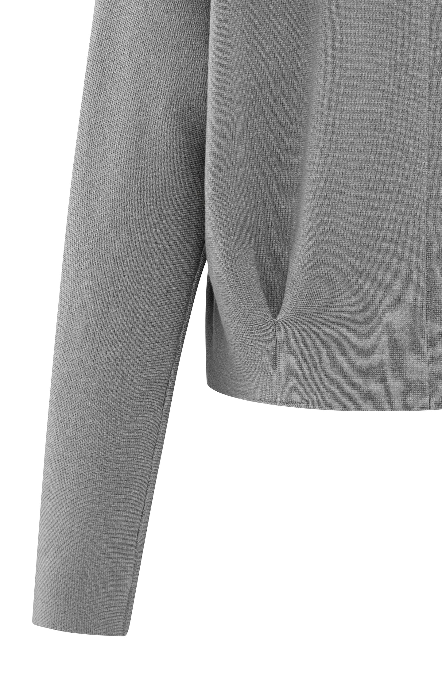 Light grey cardigan with long sleeves and hidden zipper