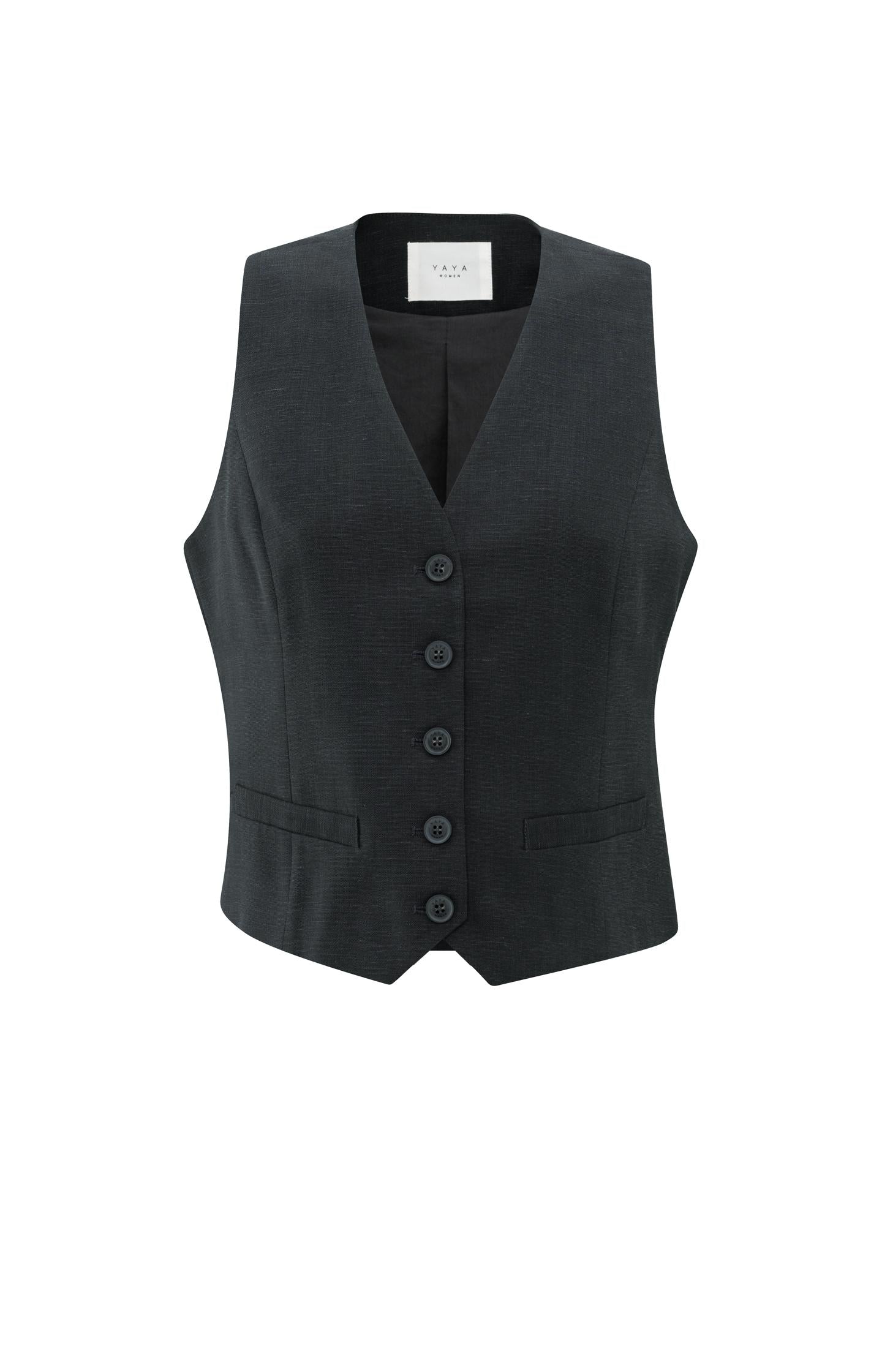 Linen blend gilet with button closure - Type: product