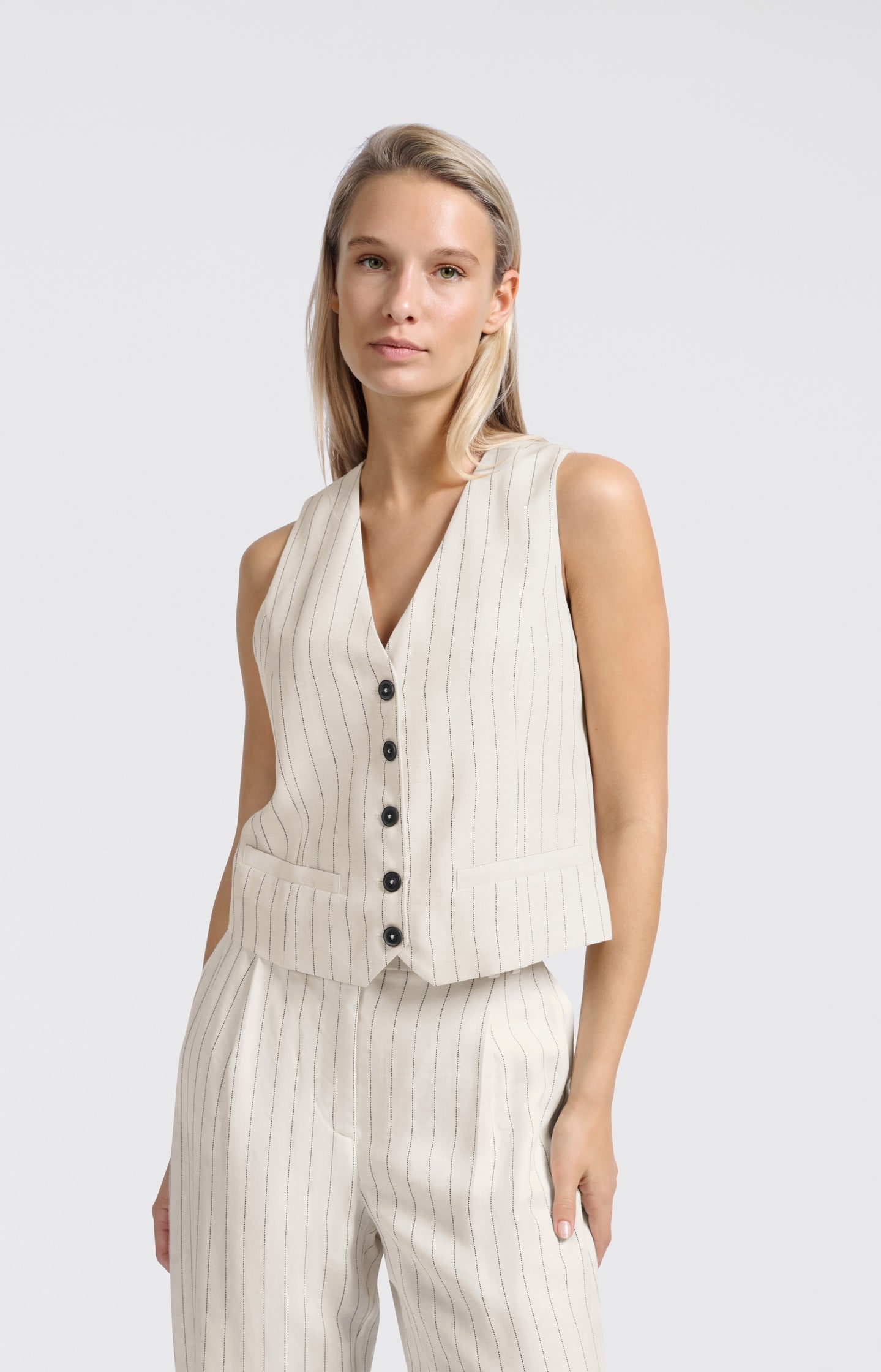 Linen blend gilet with pinstripe pattern - Type: lookbook