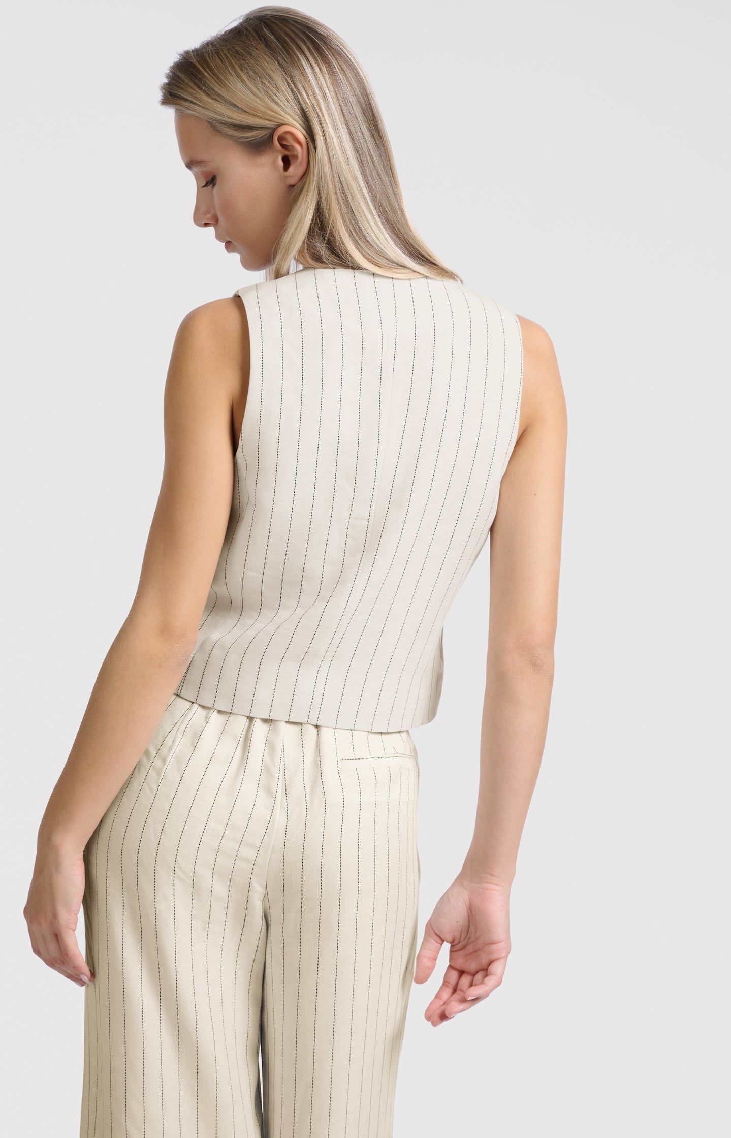 Linen blend gilet with pinstripe pattern