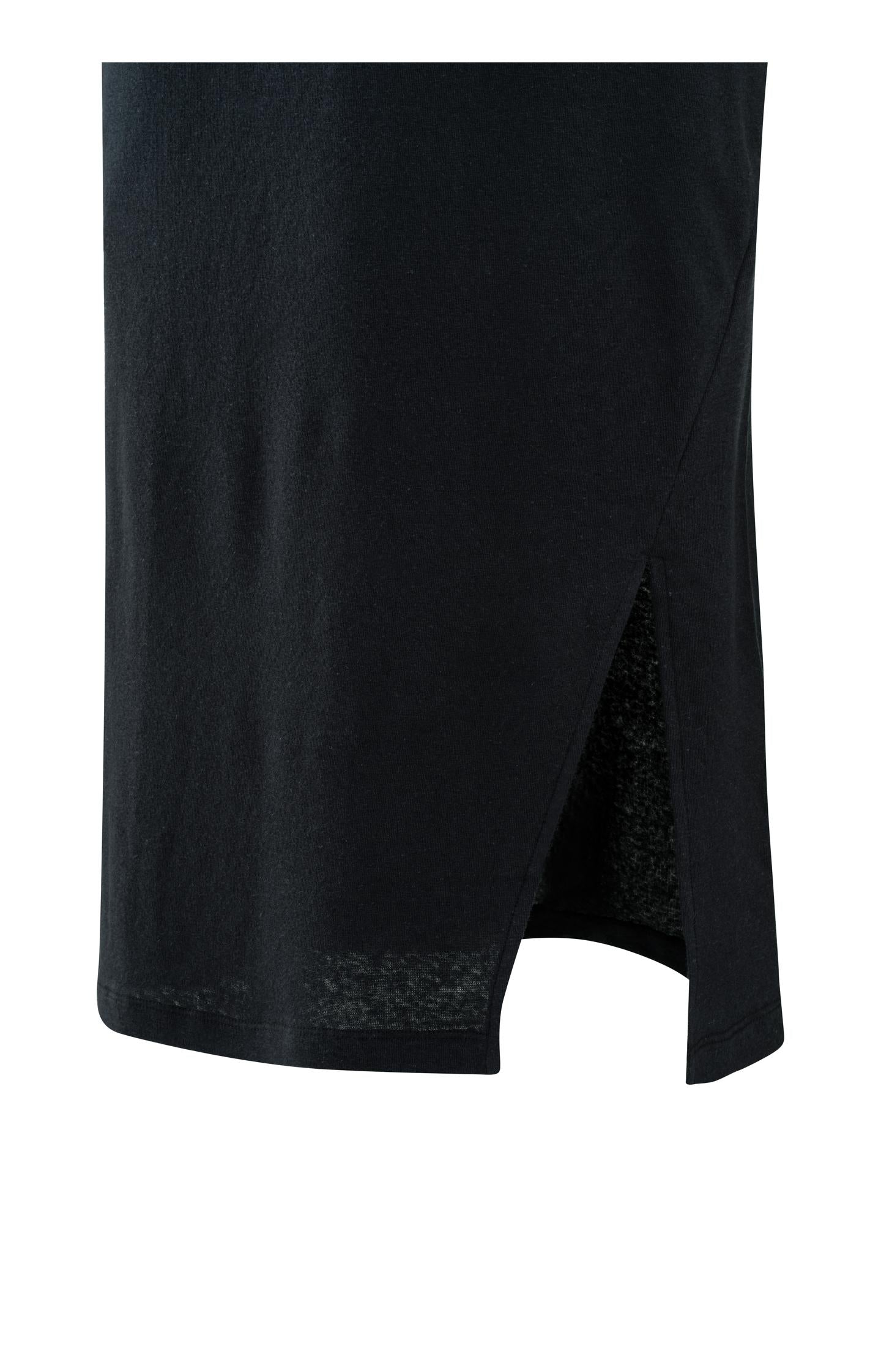 Linen blend T-shirt dress with short sleeves and slit