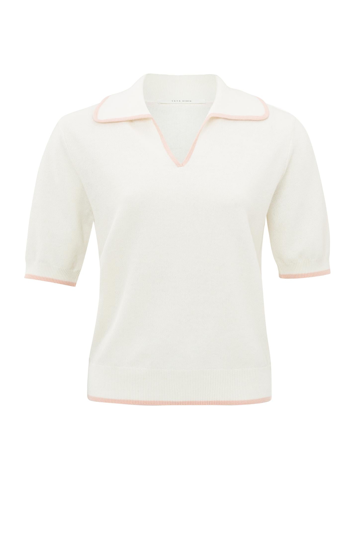 Linen polo with V-neck, short sleeves and color accent - Type: product