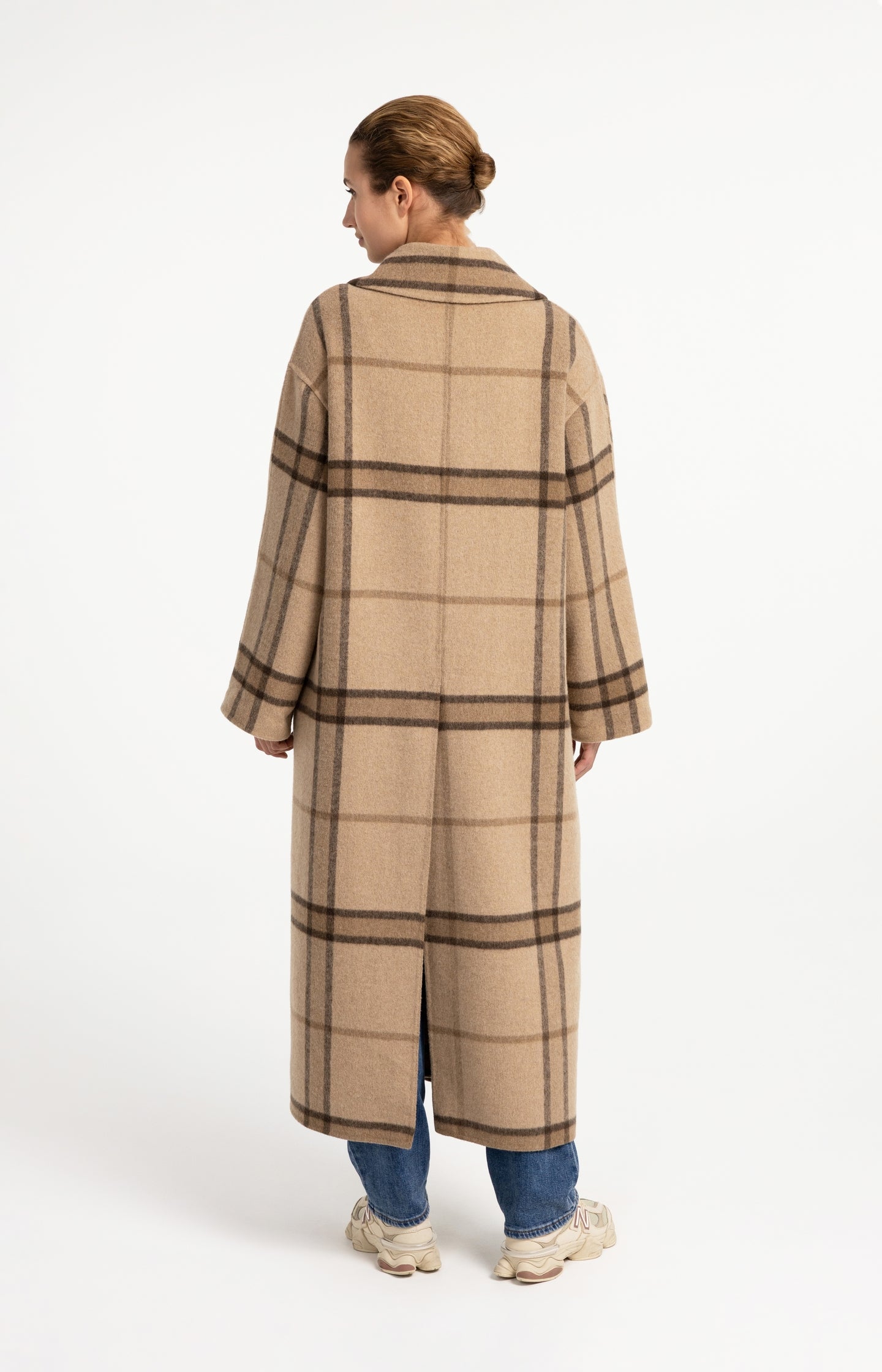 Long checked wool blend coat with oversized fit - Type: lookbook