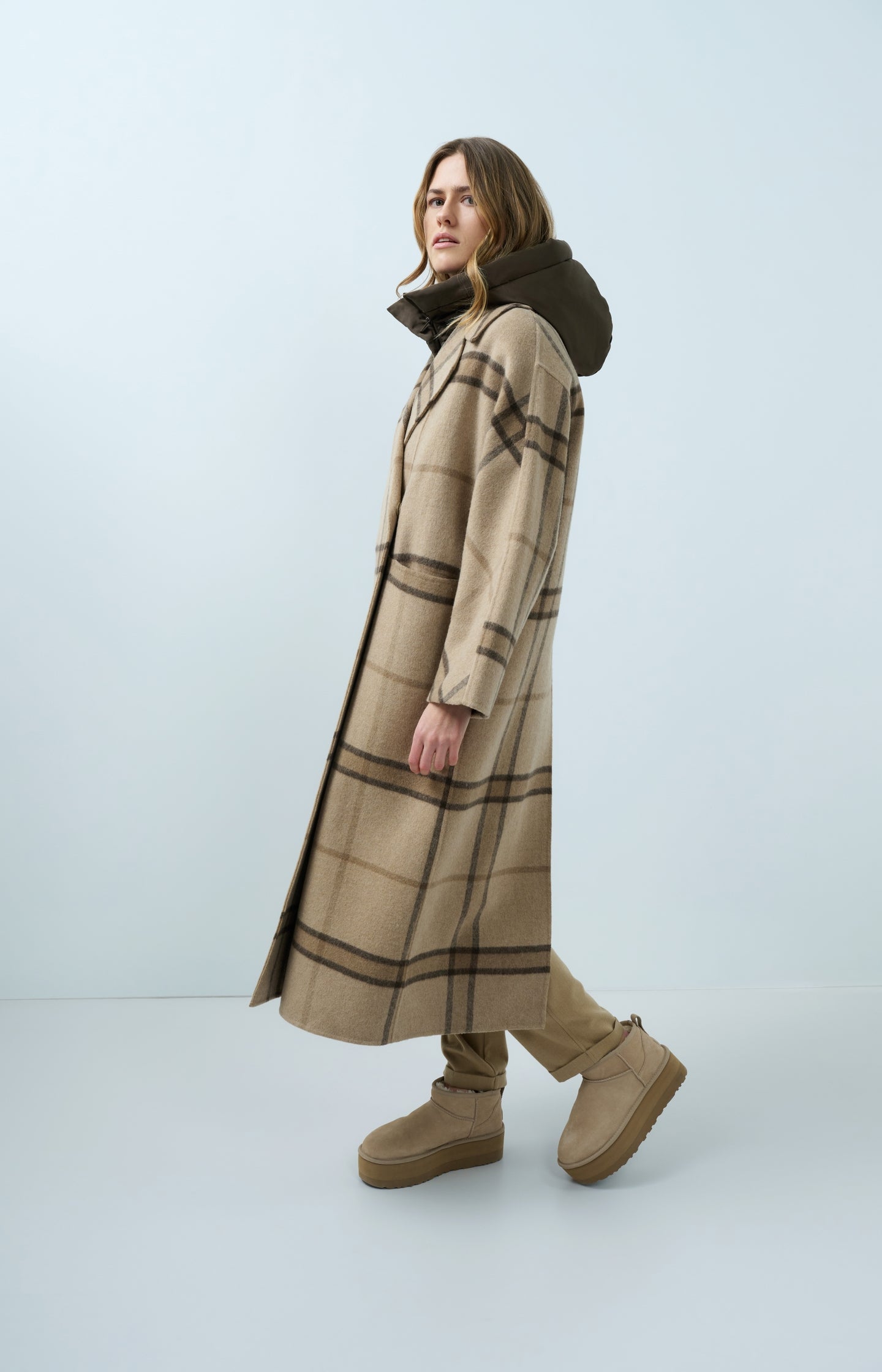 Long checked wool blend coat with oversized fit - Type: lookbook