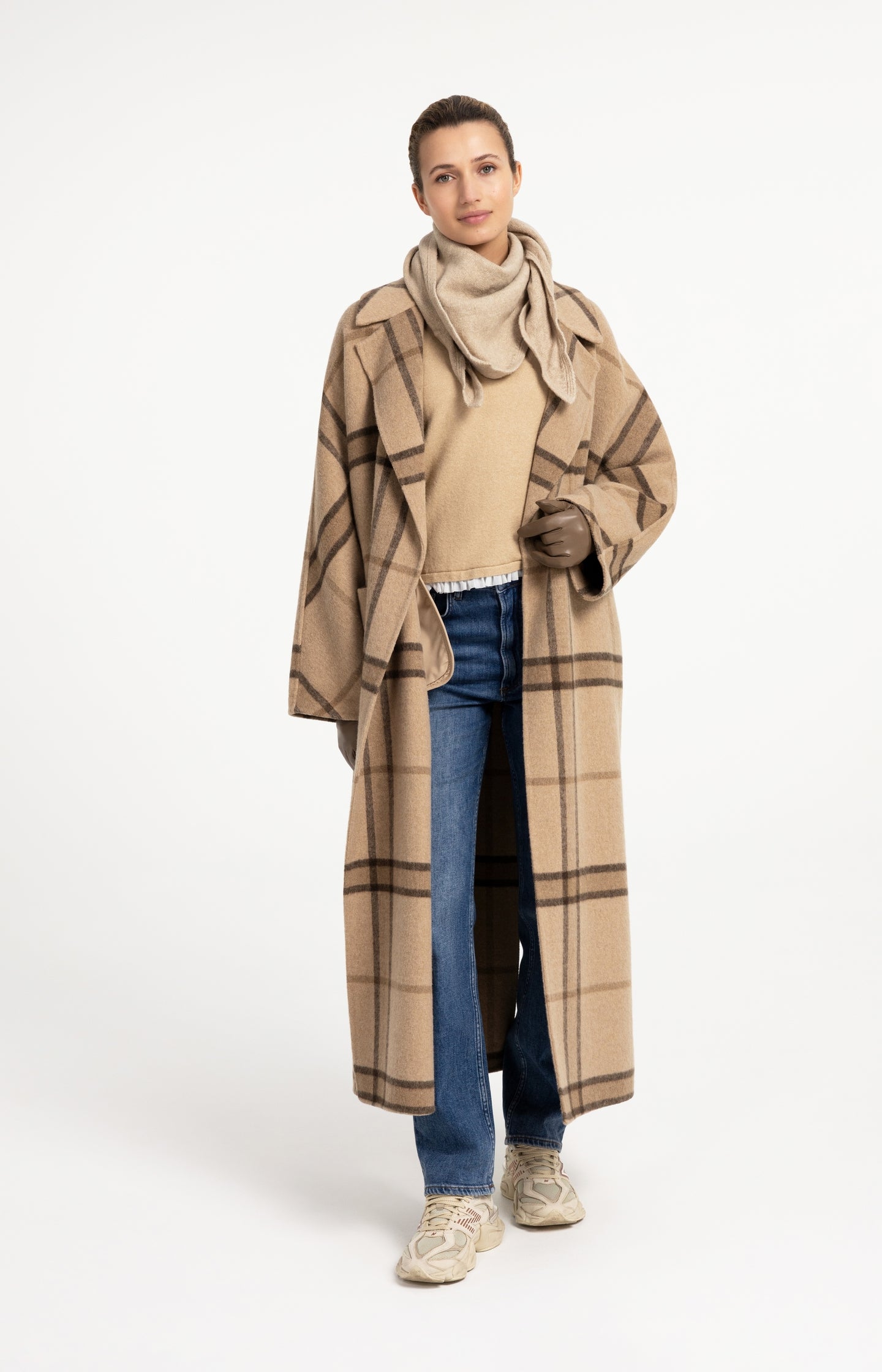 Long checked wool blend coat with oversized fit - Type: lookbook
