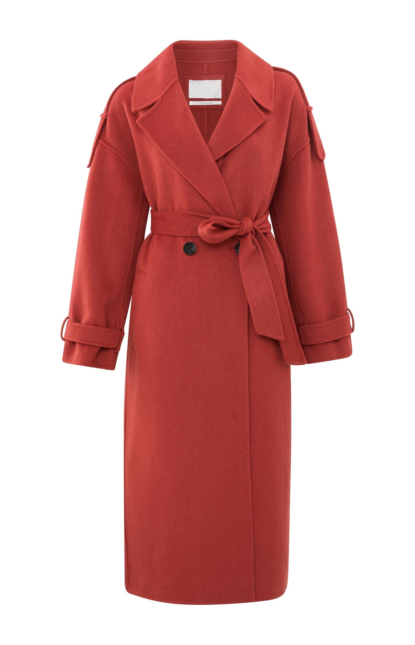 Long double breasted coat with long sleeves and pockets - Type: product