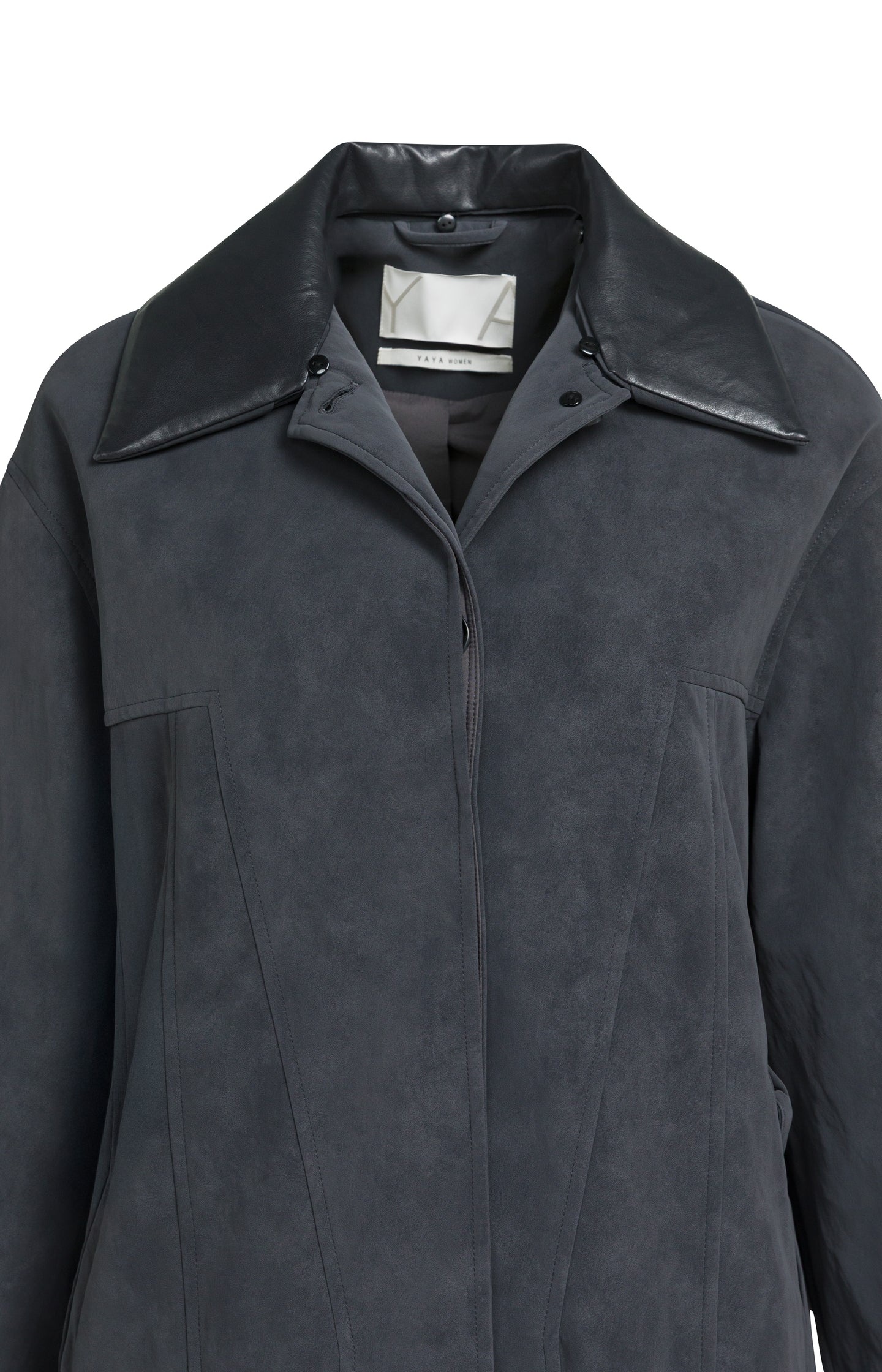 Long faux suede coat with detachable collar