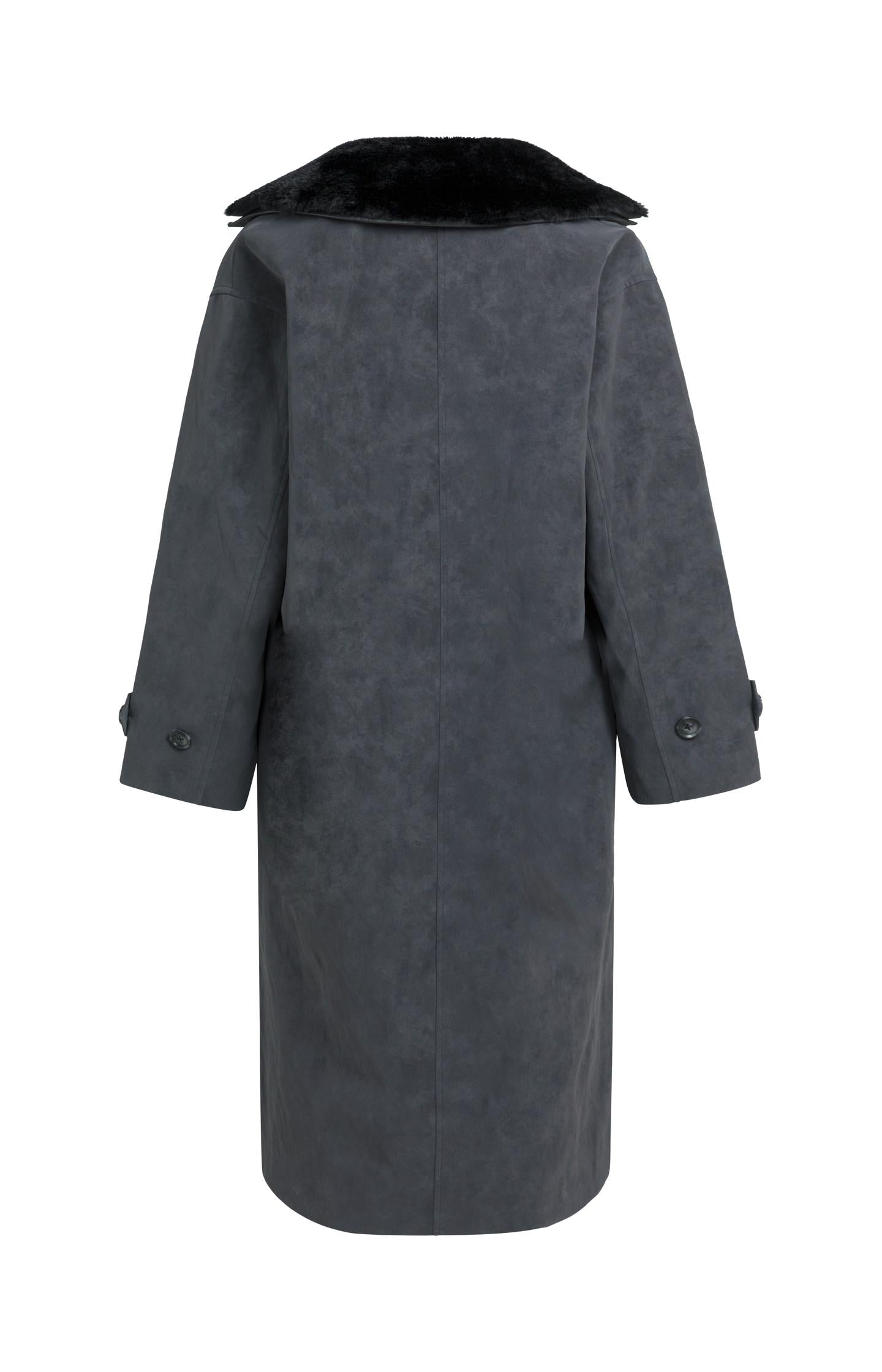 Long faux suede coat with detachable collar
