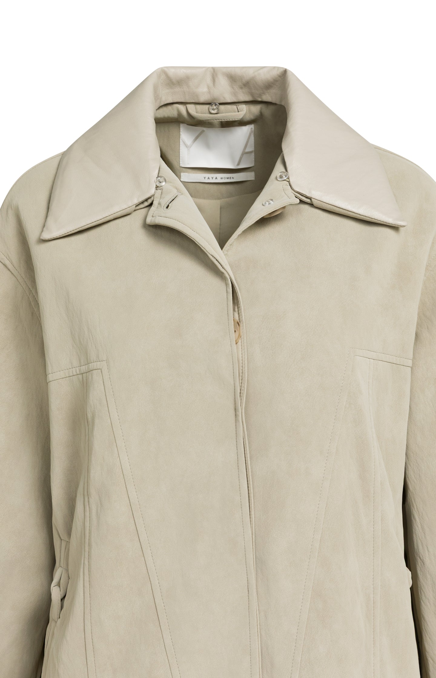 Long faux suede coat with detachable collar - Type: lookbook